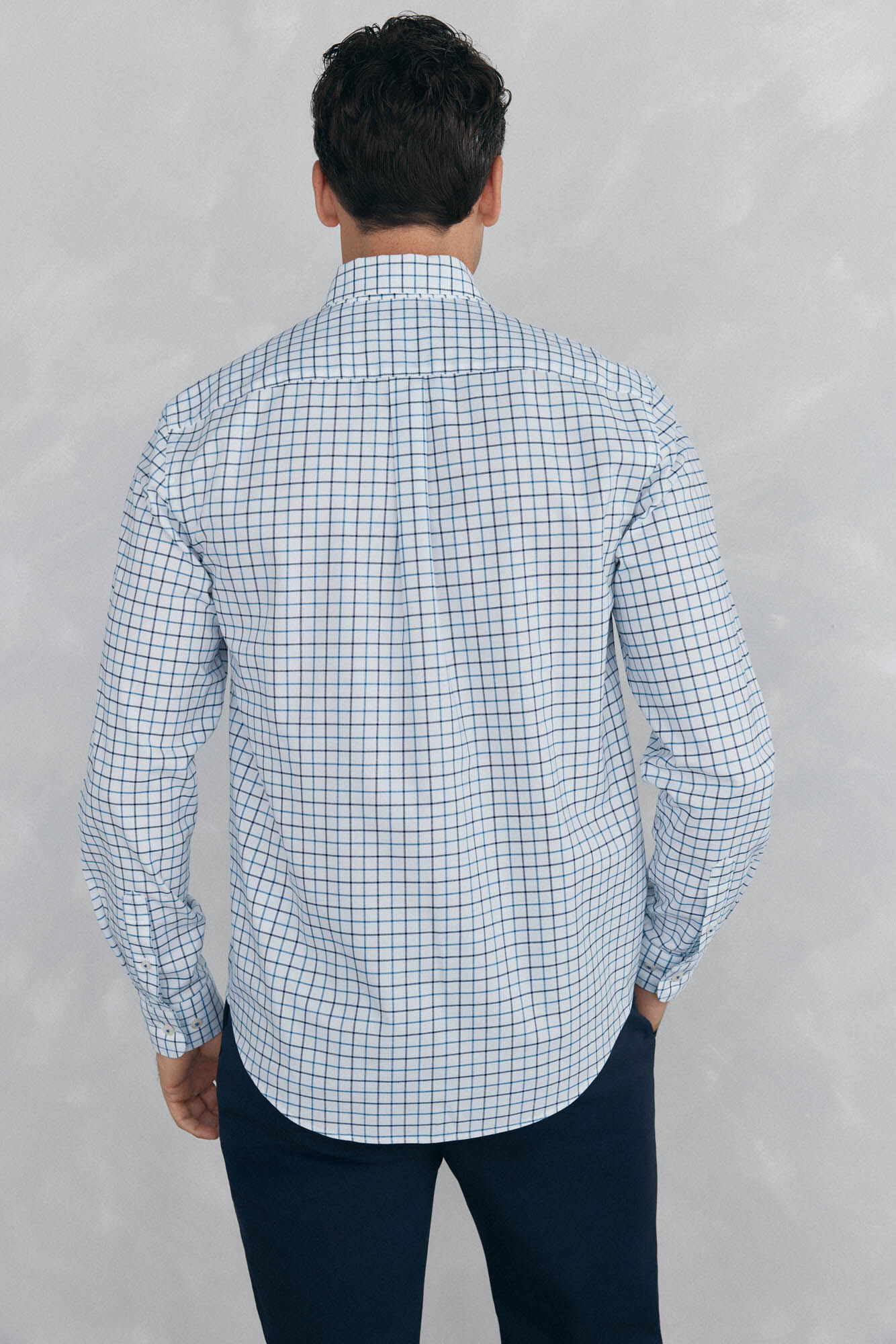 Pedro del Hierro Checked non-iron Oxford shirt Blue
