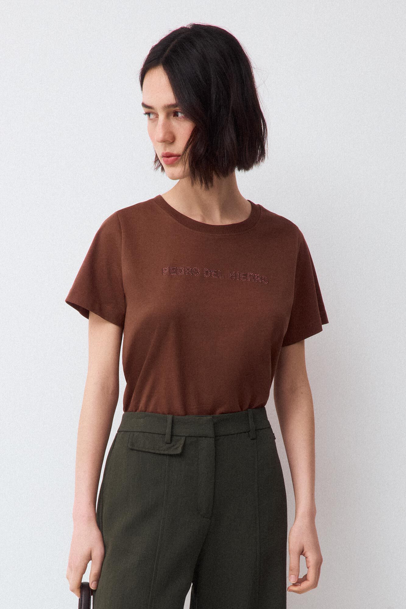Pedro del Hierro Print logo T-shirt with studs