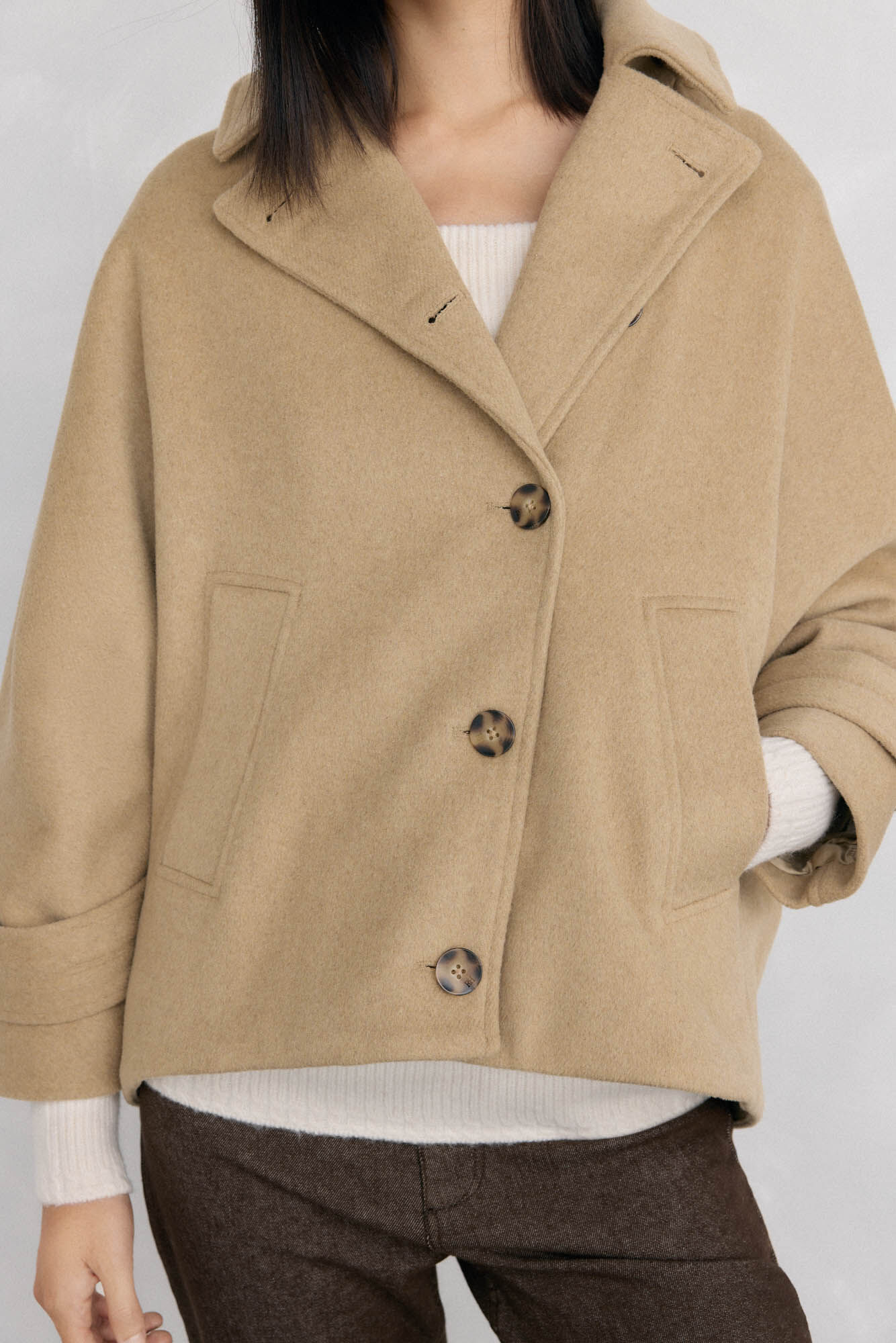 Pedro del Hierro Jaqueta estilo capa com capuz Beige