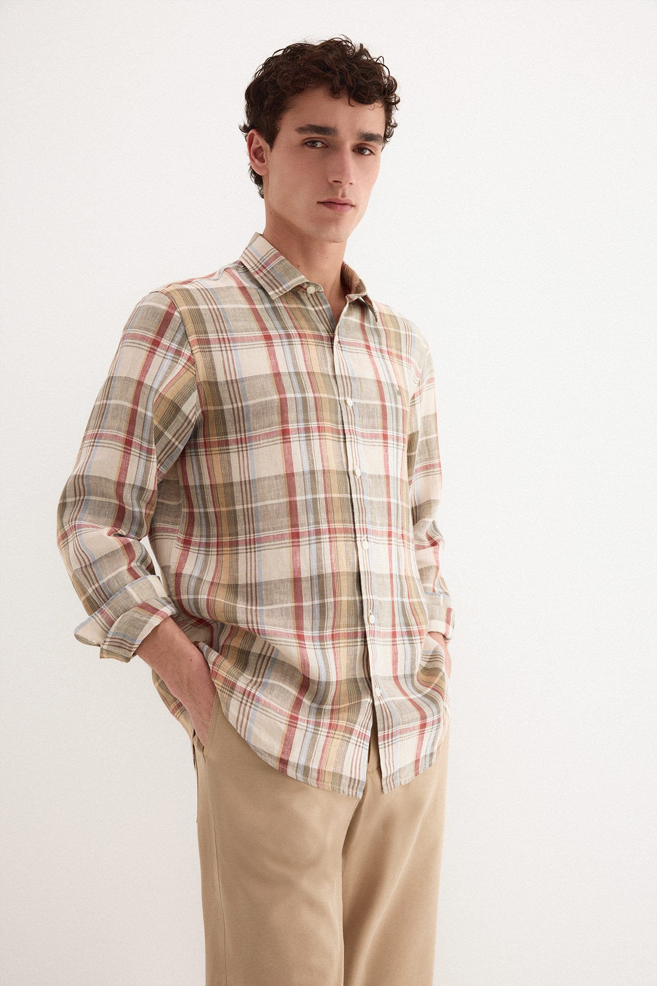 Pedro del Hierro Linen plaid shirt
