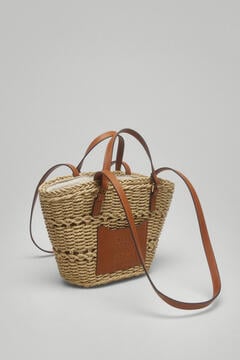 Pedro del Hierro Small basket bag with patch Beige
