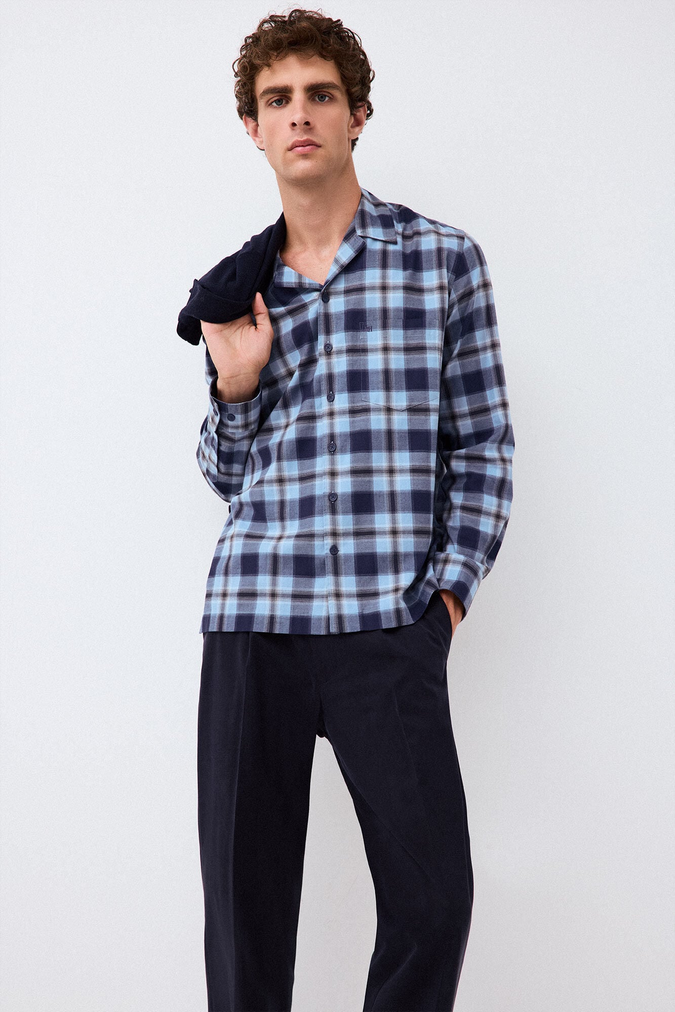 Pedro del Hierro Plaid camp collar shirt Blue