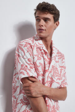 Pedro del Hierro Printed linen short-sleeved shirt Red