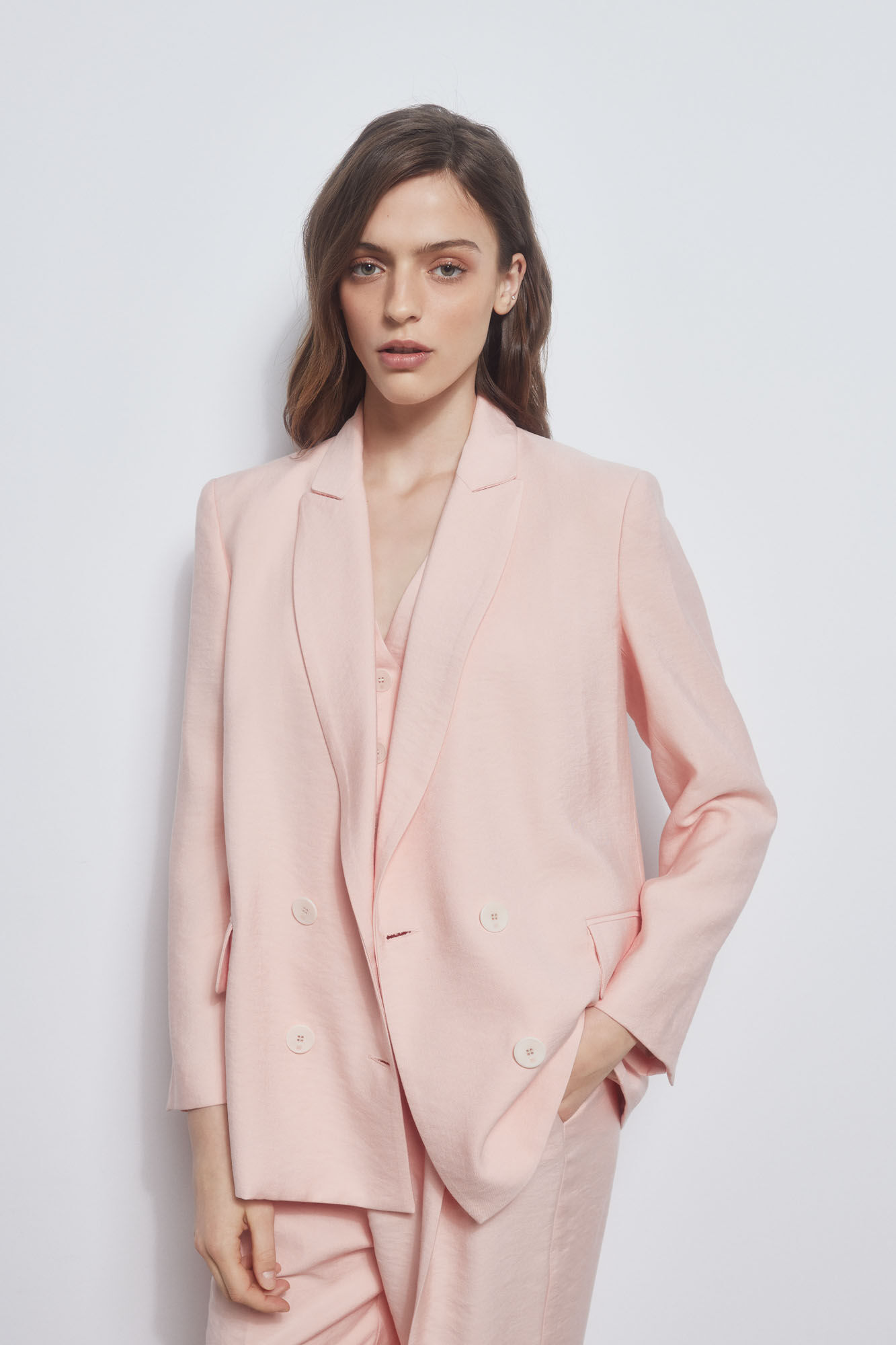 Pedro del Hierro Double-breasted lapel collar blazer Pink