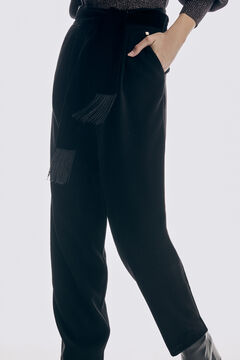 Pedro del Hierro Pantalon con pinzas con cinturón de terciopelo con flecos. Black