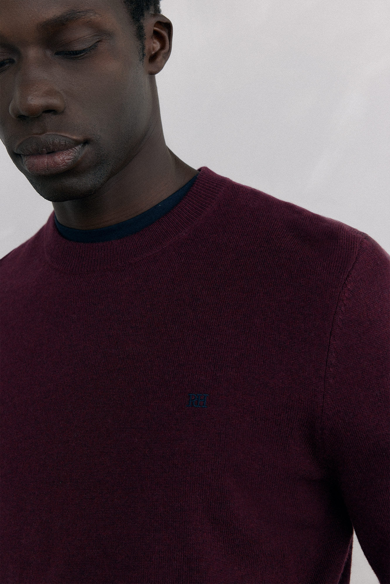 Pedro del Hierro Merino wool and cashmere crew neck sweater Burgundy