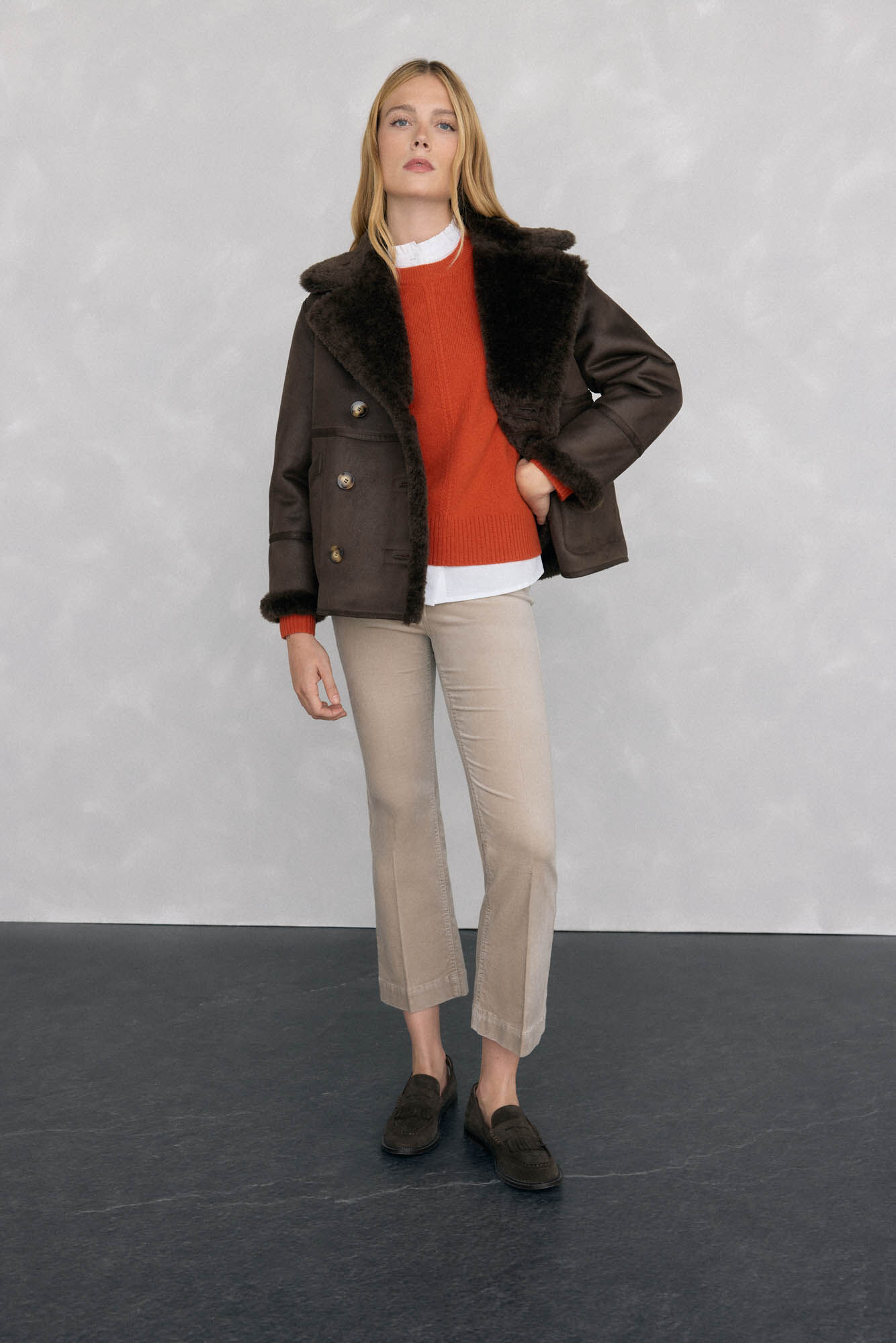 Pedro del Hierro Su&eacute;ter de l&atilde; com gola caixa Laranja