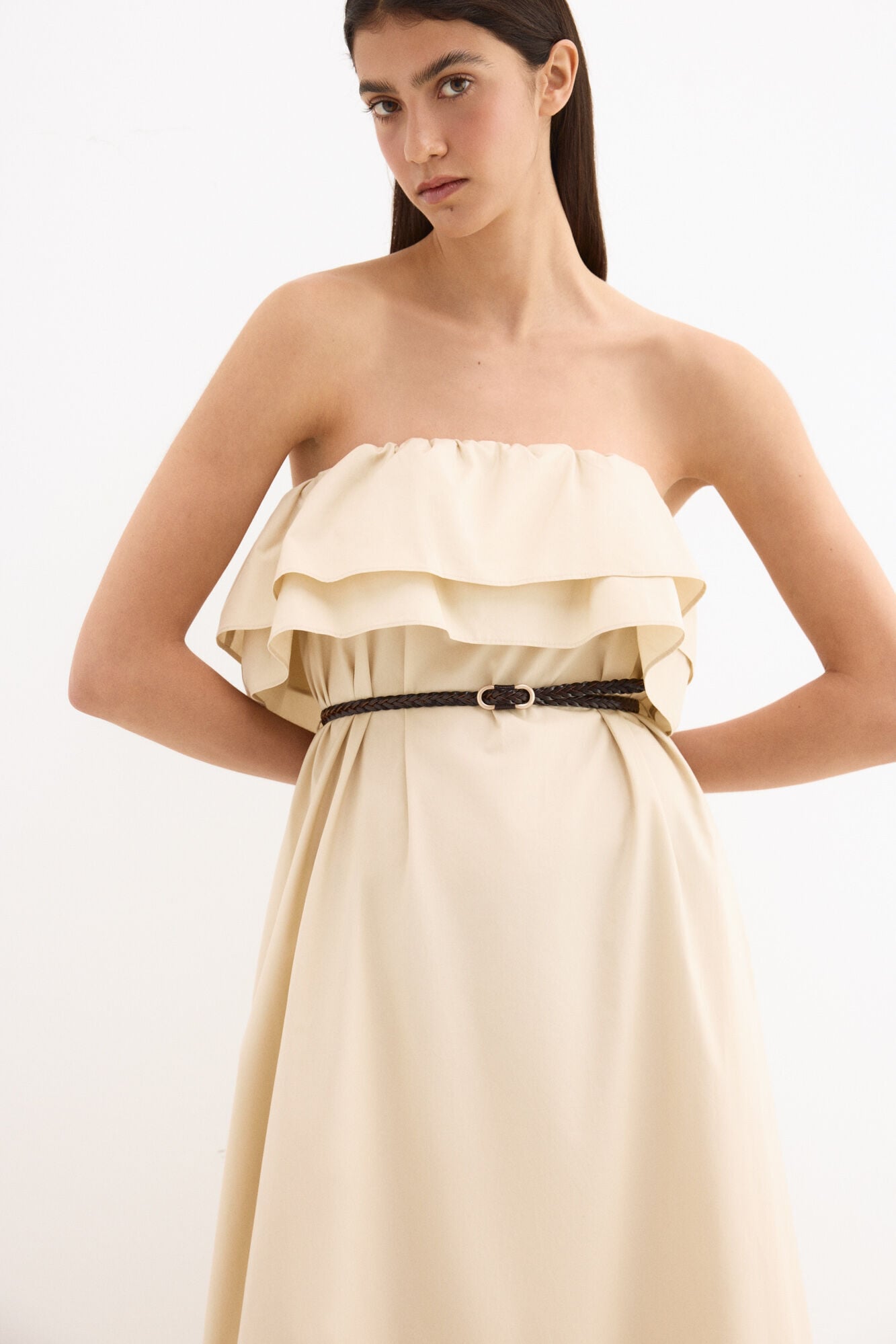 Pedro del Hierro Cotton strapless dress Ecru