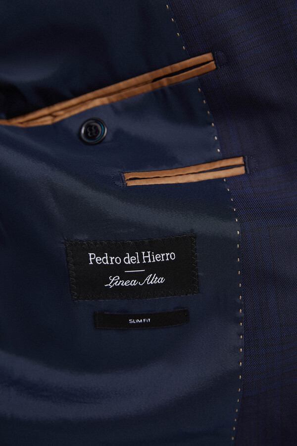 Pedro del Hierro Grey slim fit princes of wales check suit blazer Blue