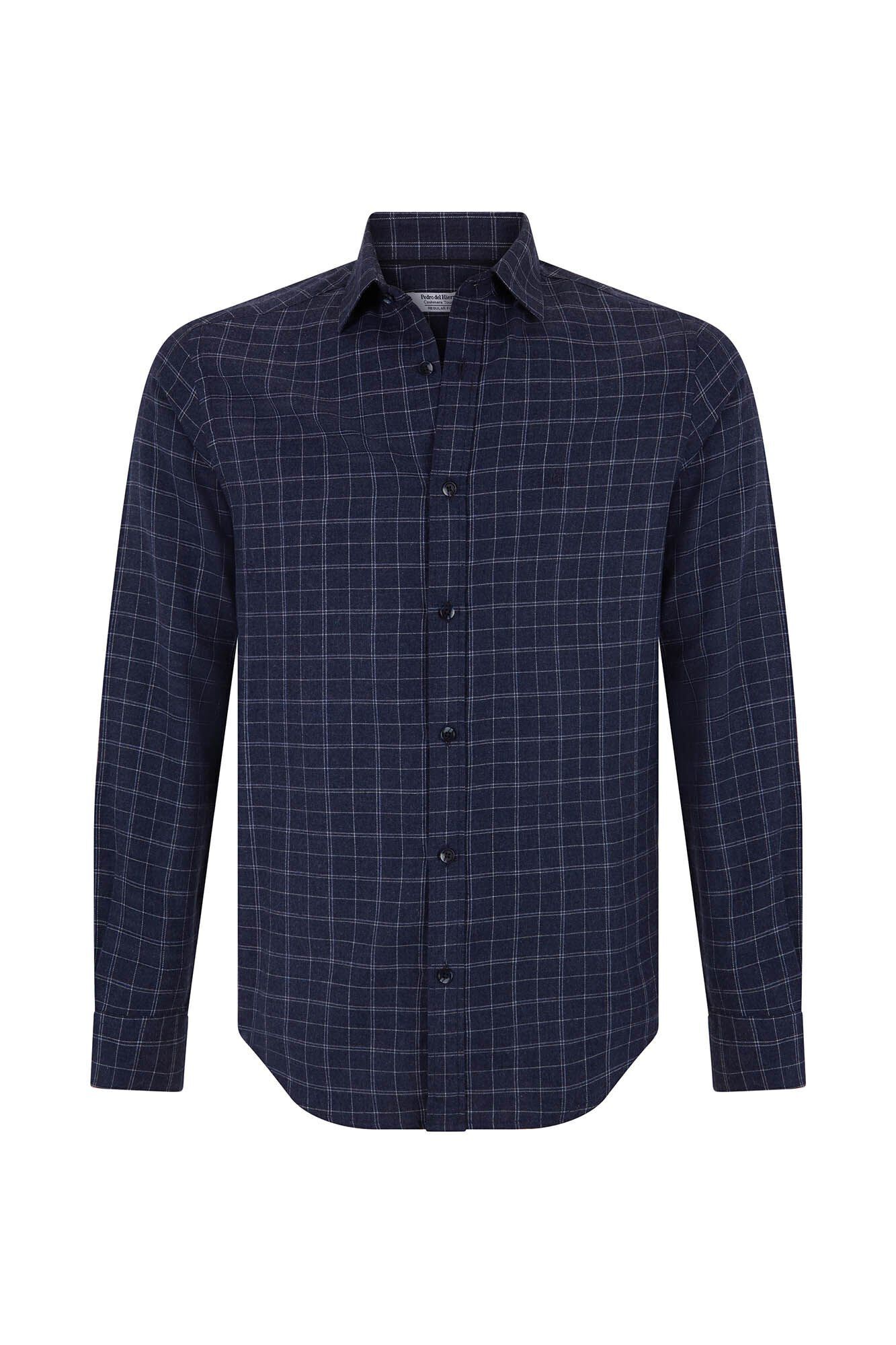 Pedro del Hierro Checked cashmere touch twill shirt Blue