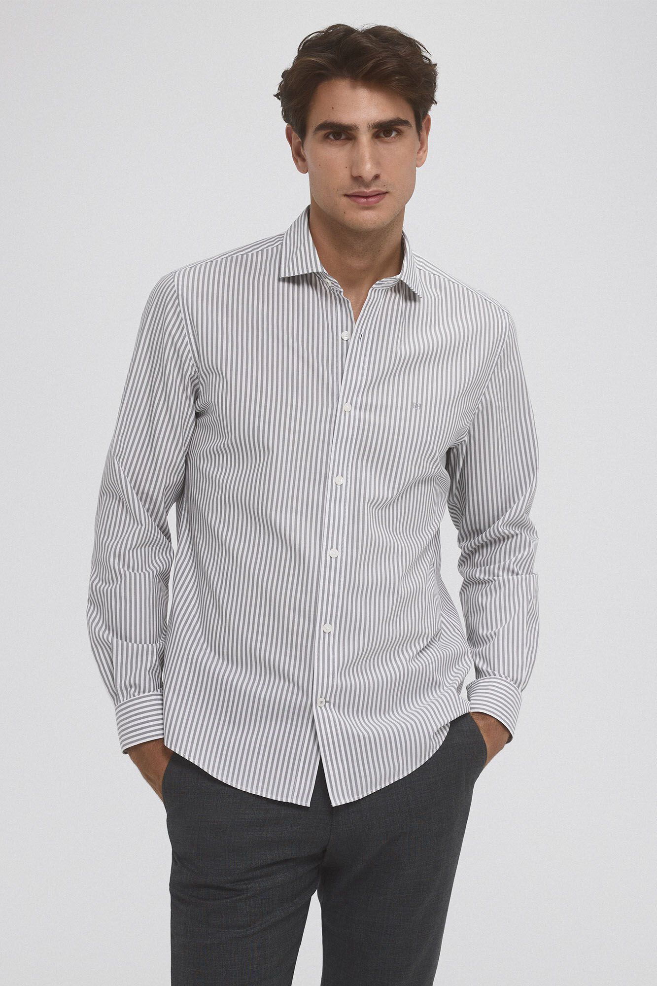 Pedro del Hierro Camisa rayas wrinkle free Gris