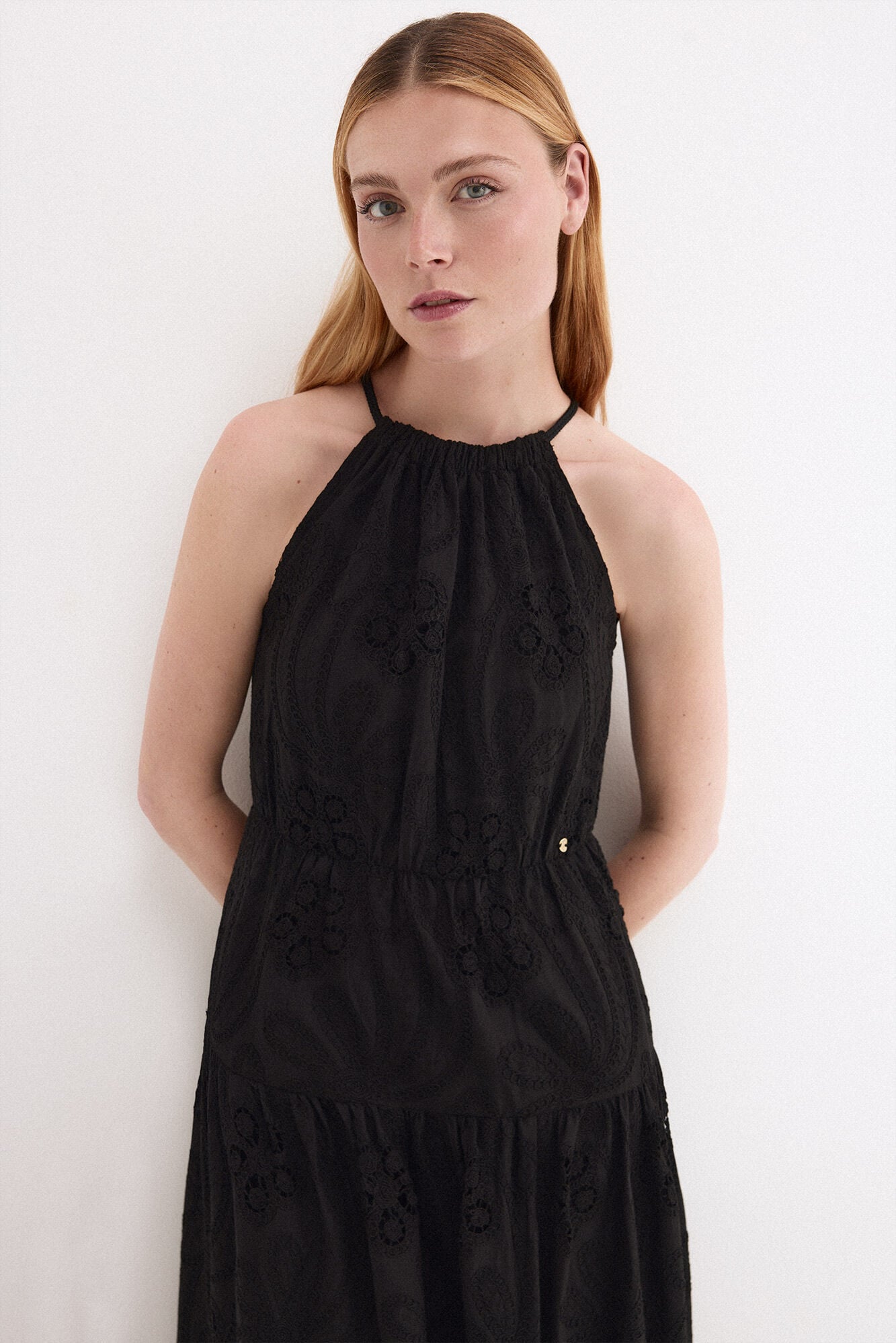 Pedro del Hierro Floral cotton halterneck dress Black