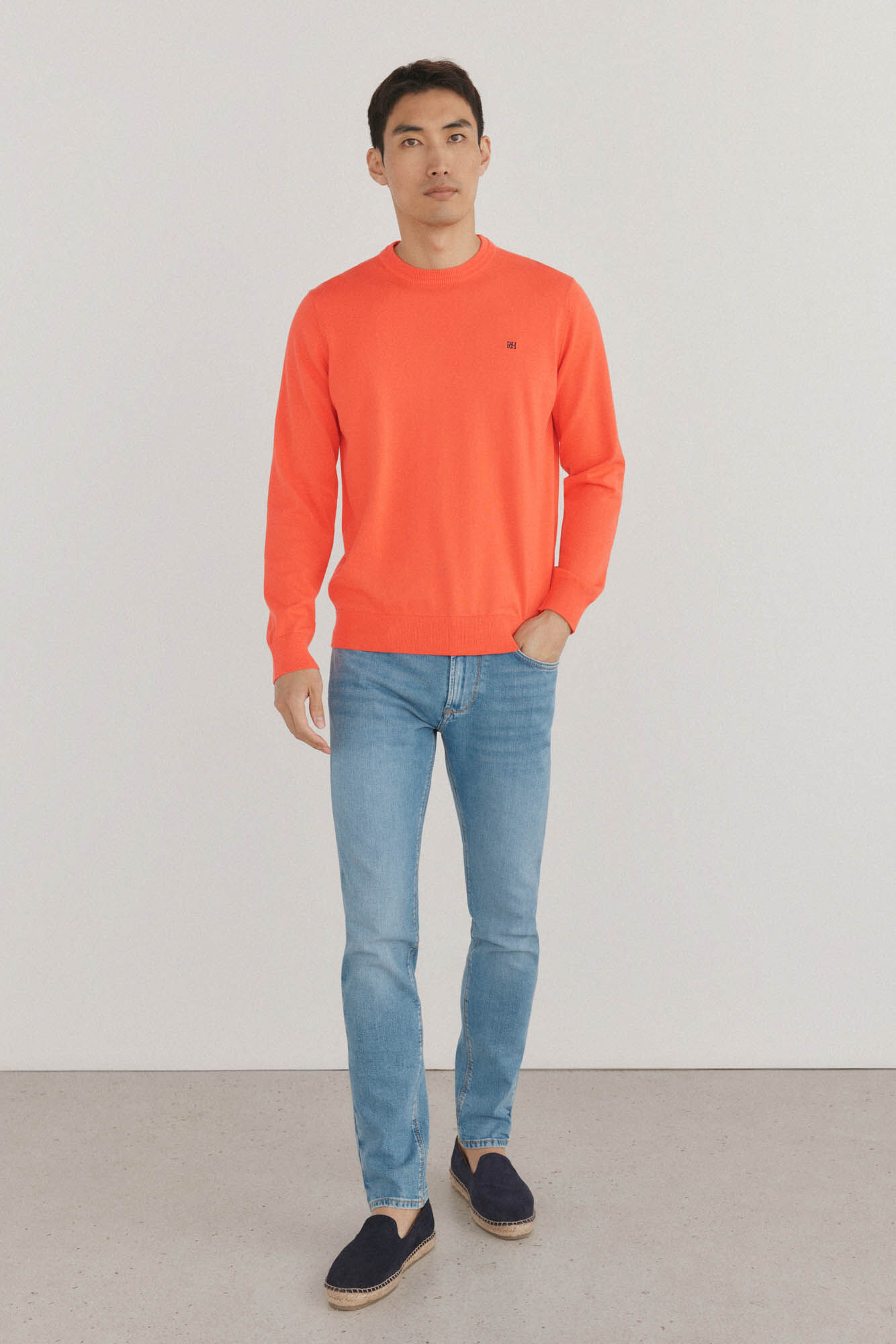 Pedro del Hierro Fine premium cotton round neck sweater Red