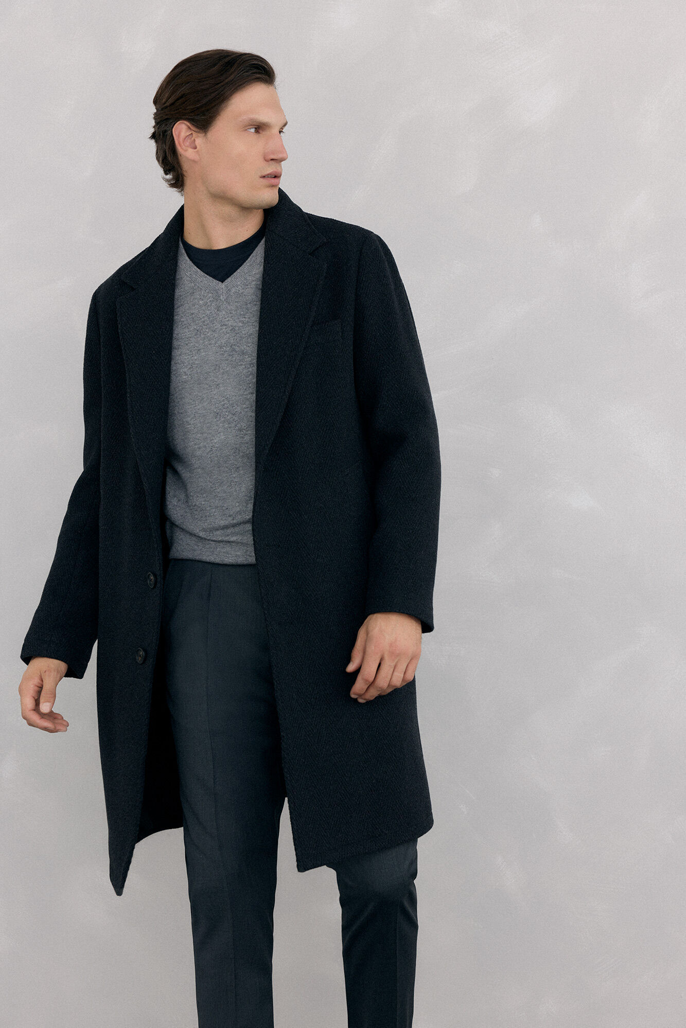 Pedro del Hierro Grey herringbone coat with removable lining  Grey