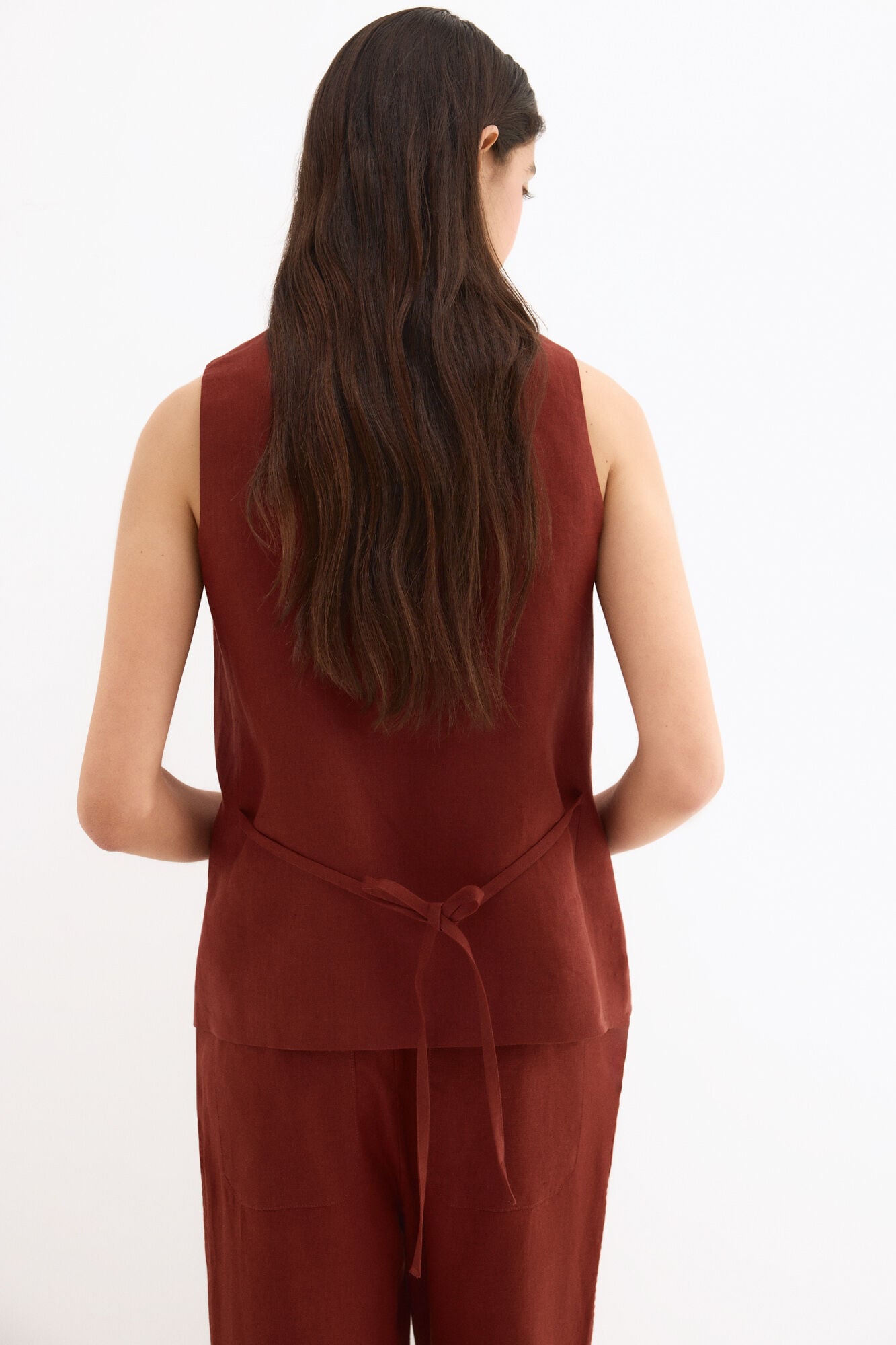 Pedro del Hierro Linen belted gilet Orange