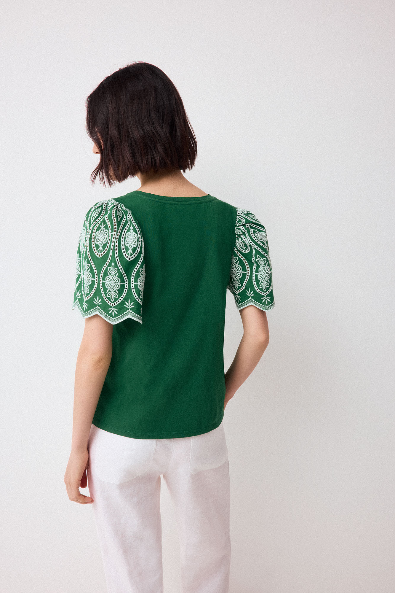 Pedro del Hierro Embroidered ruffle sleeve T-shirt Green