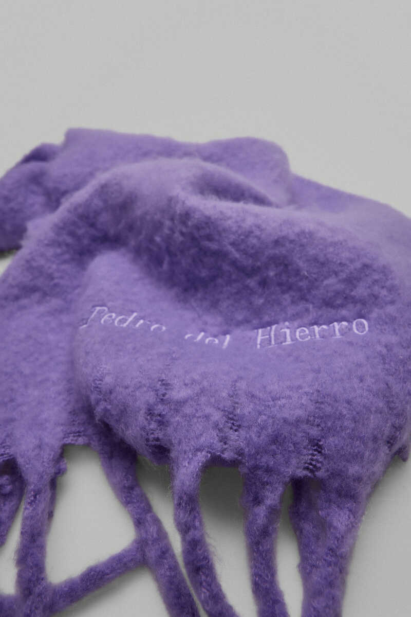 Pedro del Hierro Mohair-feel embroidered logo scarf Purple