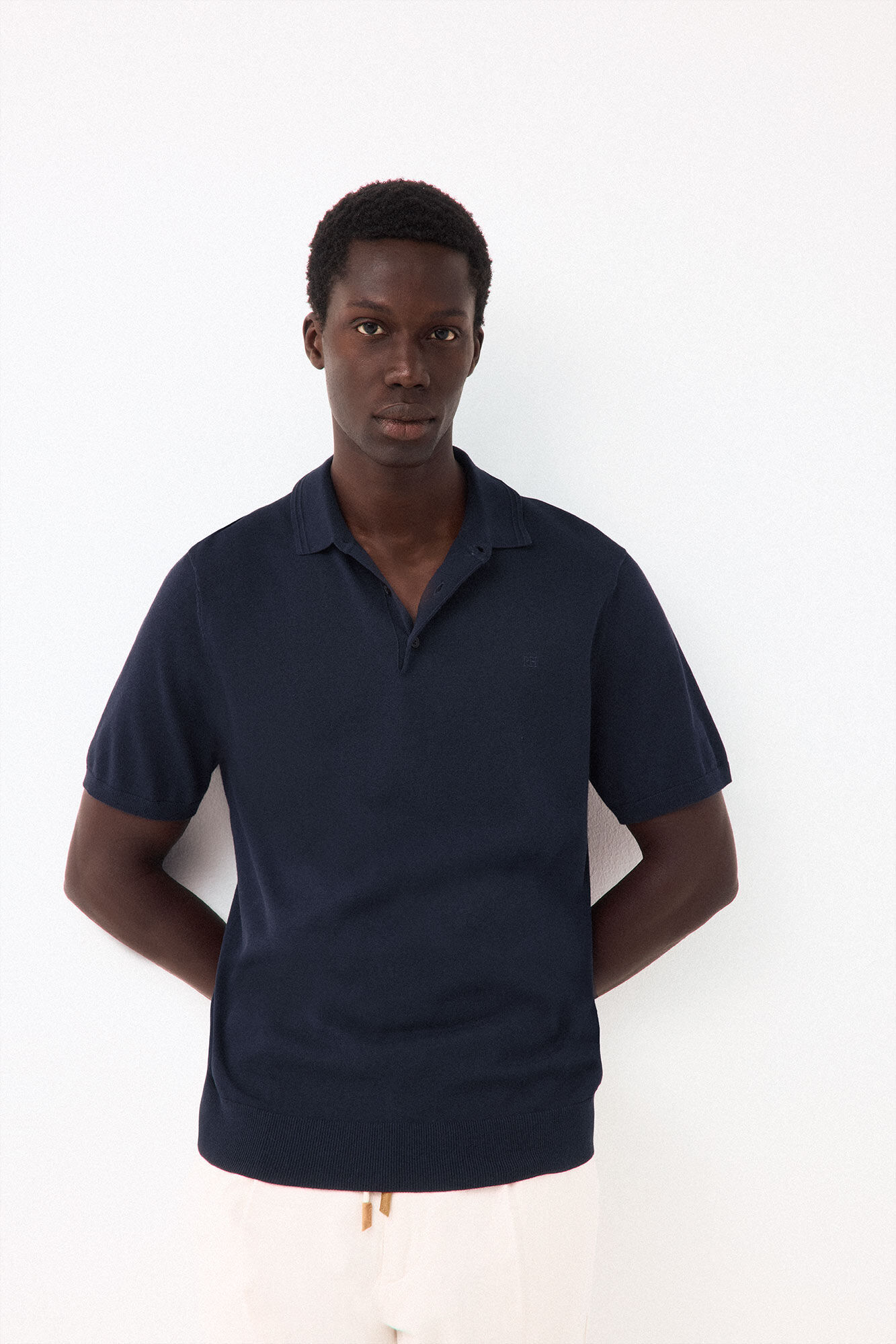 Pedro del Hierro Cotton premium knit polo shirt Blue