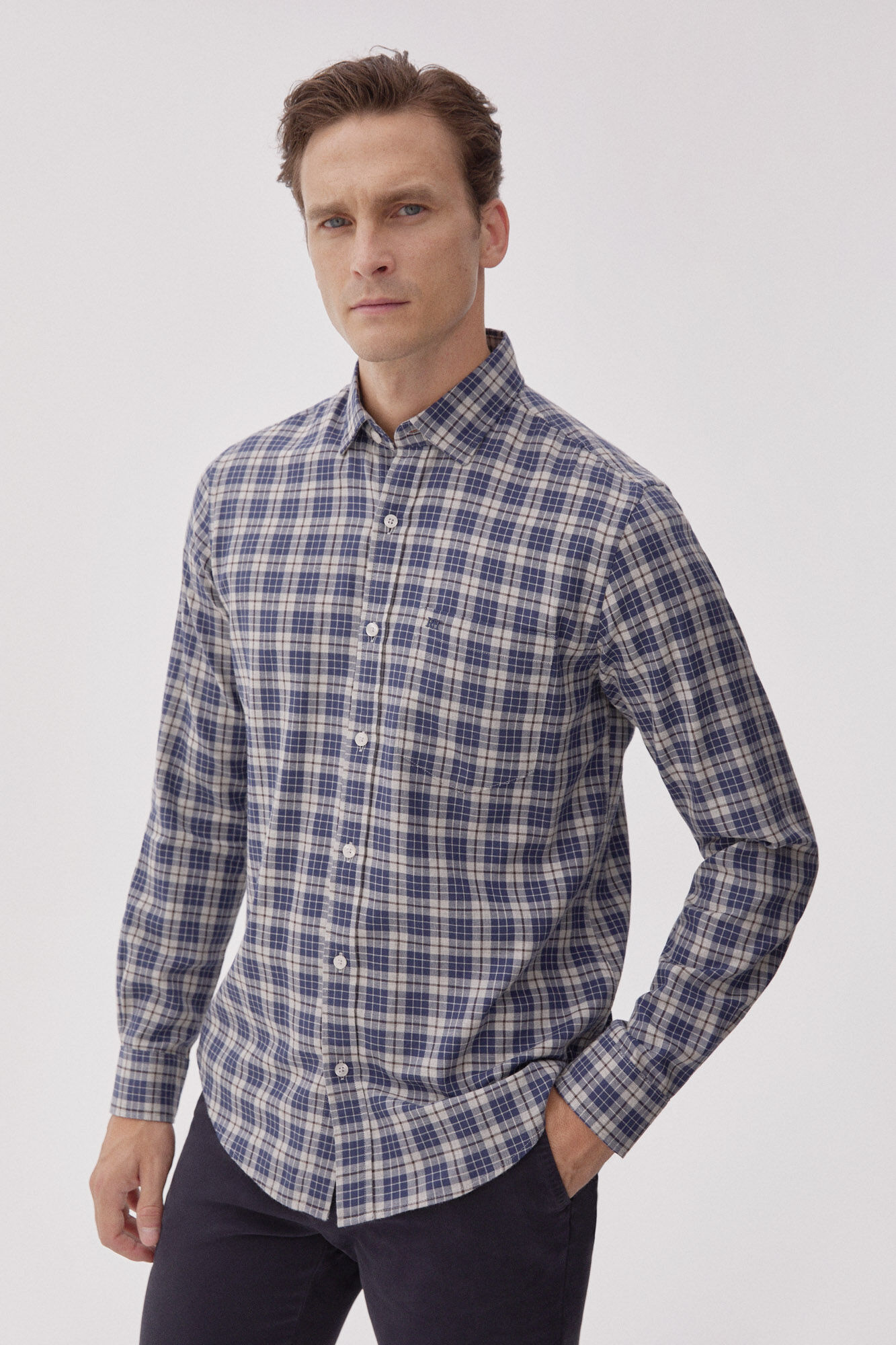 Pedro del Hierro Checked Tencel Modal shirt Blue