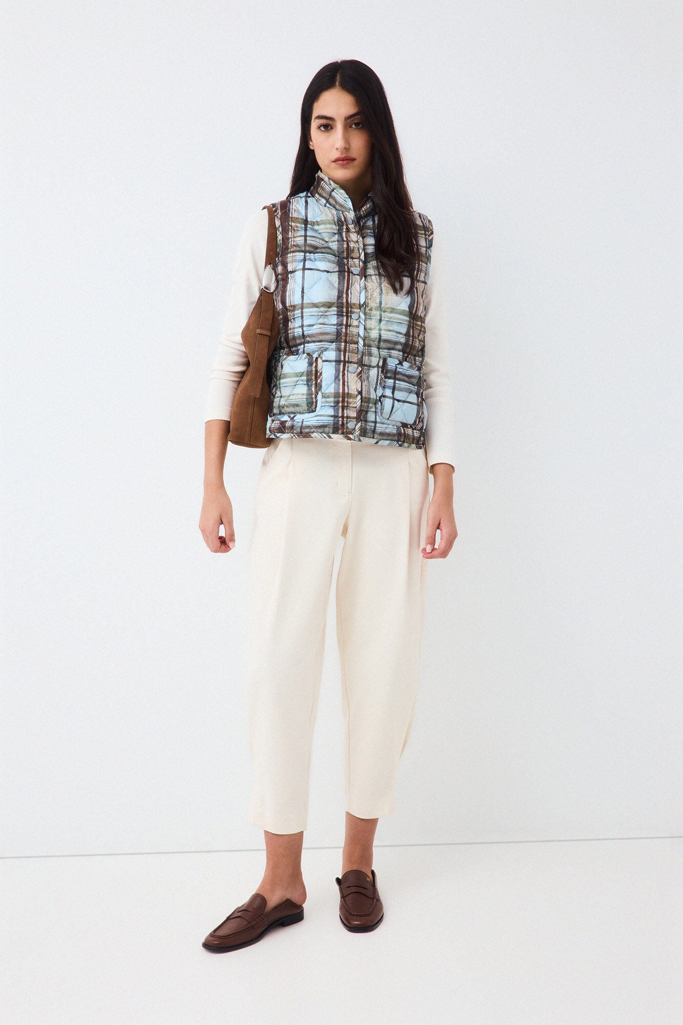 Pedro del Hierro Plaid puffer gilet Blue