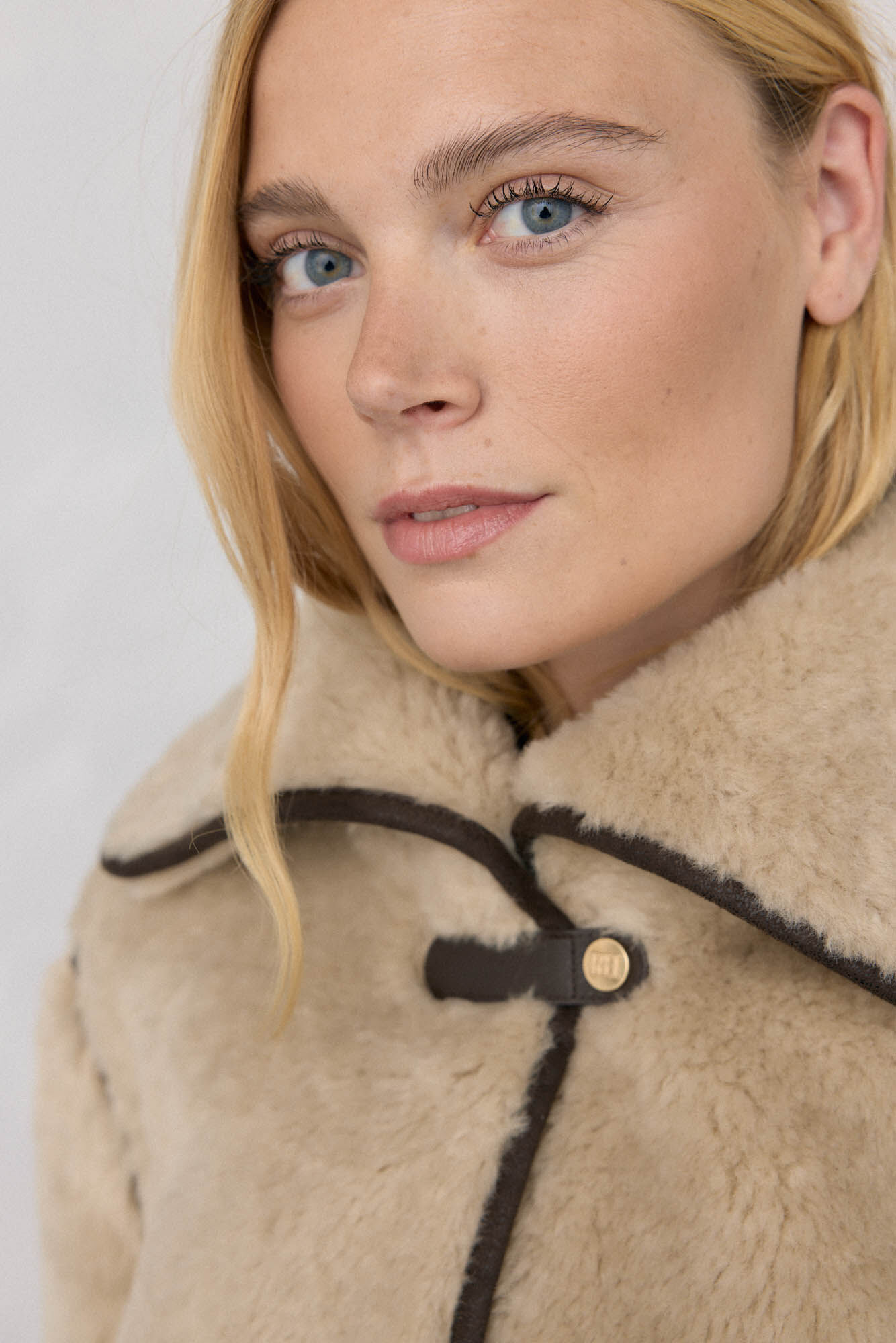 Pedro del Hierro Jaqueta de pele com fecho de press&atilde;o Ecru