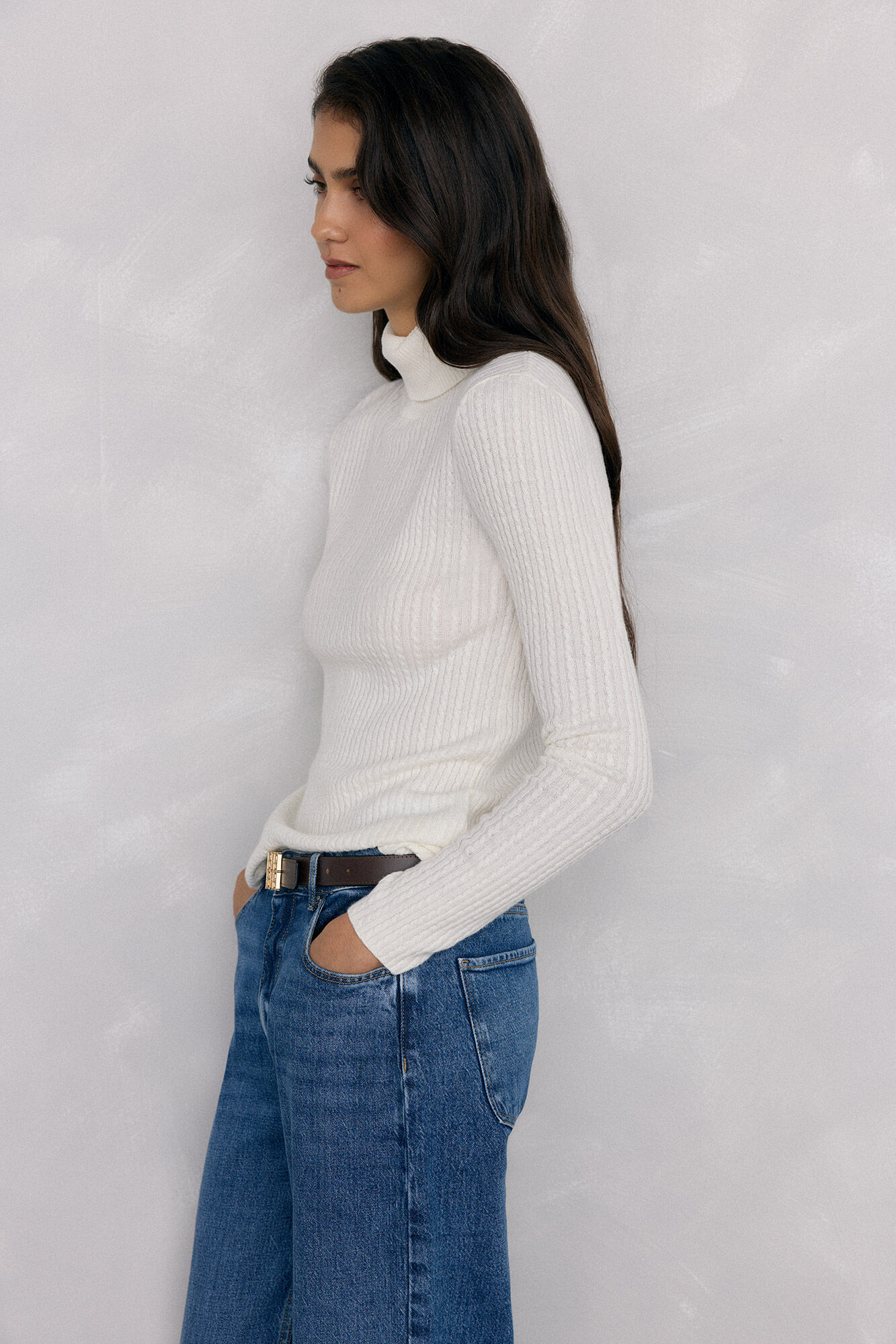 Pedro del Hierro Jersey cuello cisne b&aacute;sico ochitos Crudo