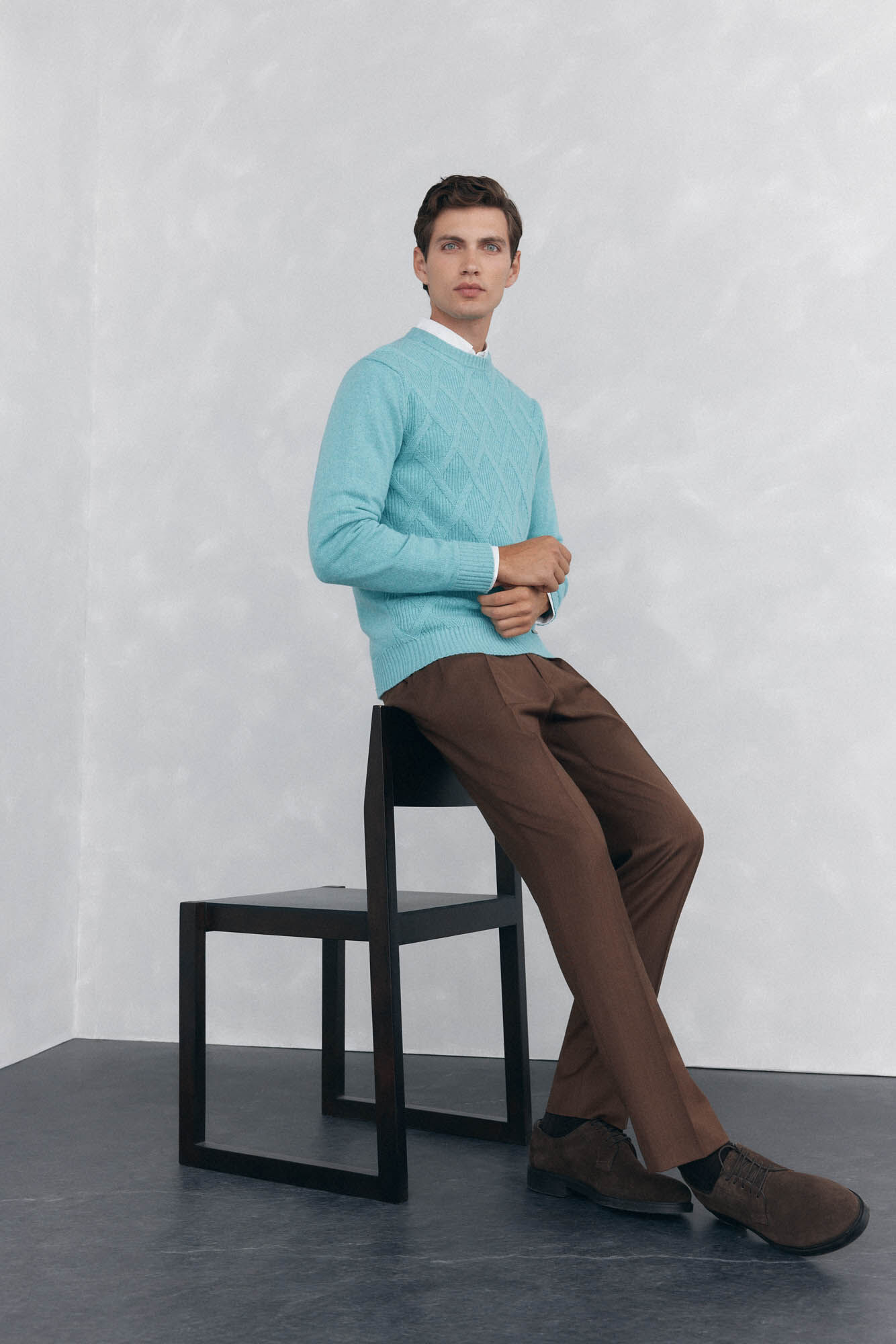 Pedro del Hierro round neck diamond-shaped sweater Blue