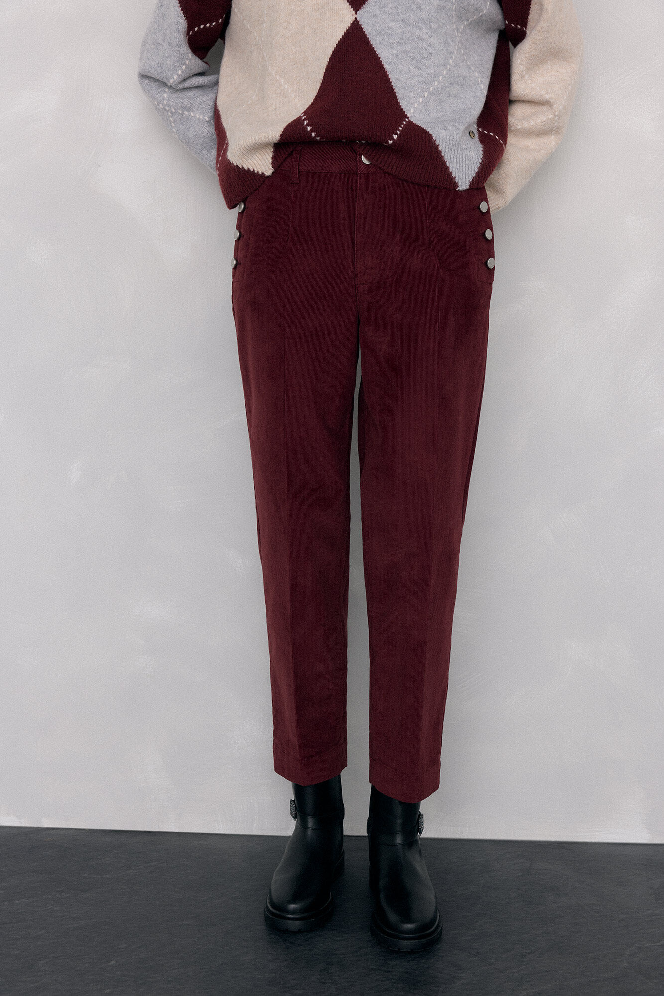 Pedro del Hierro Pantalones pana slim classic Burdeos