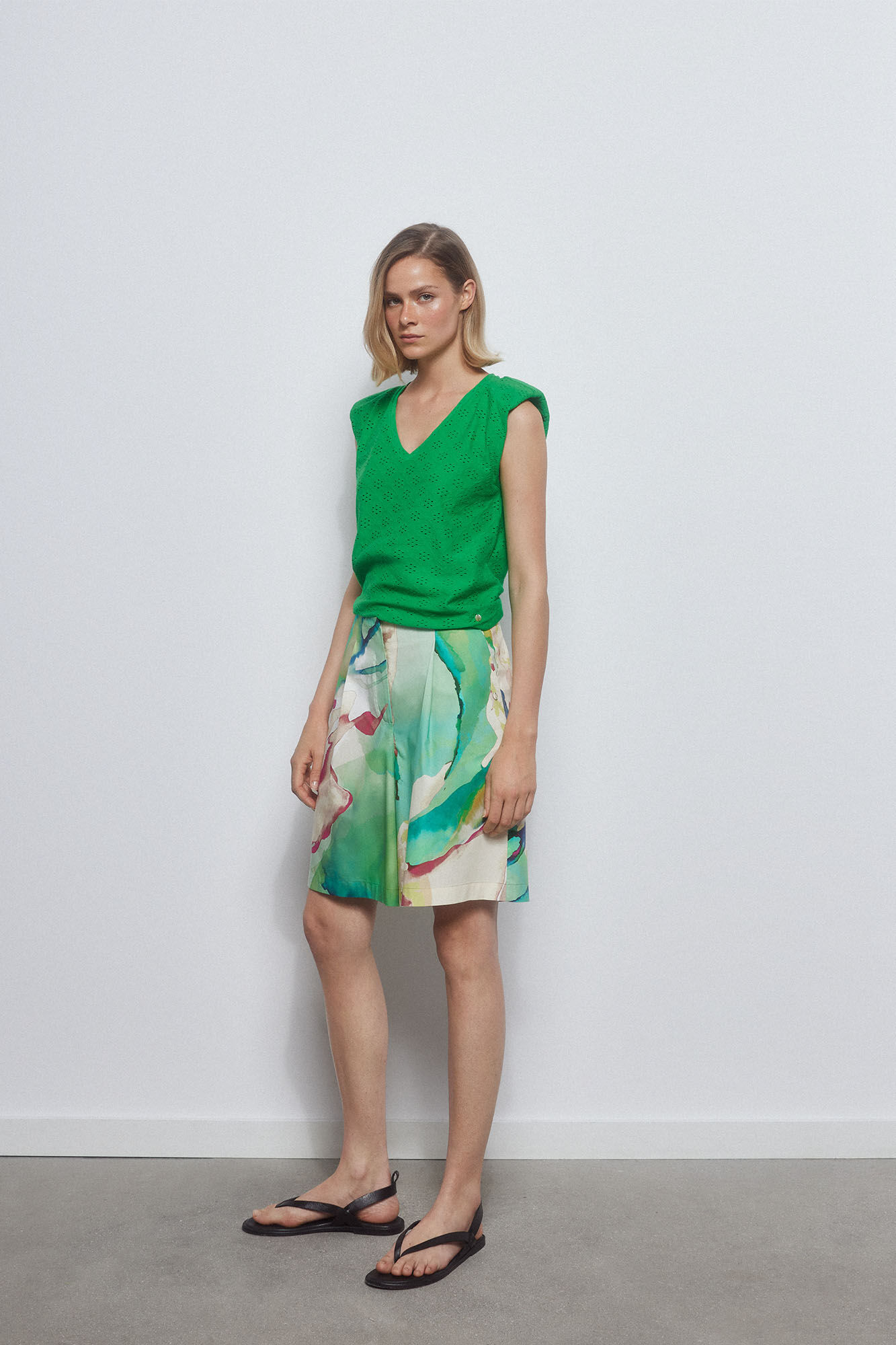 Pedro del Hierro Embroidered shoulder pads t-shirt Green