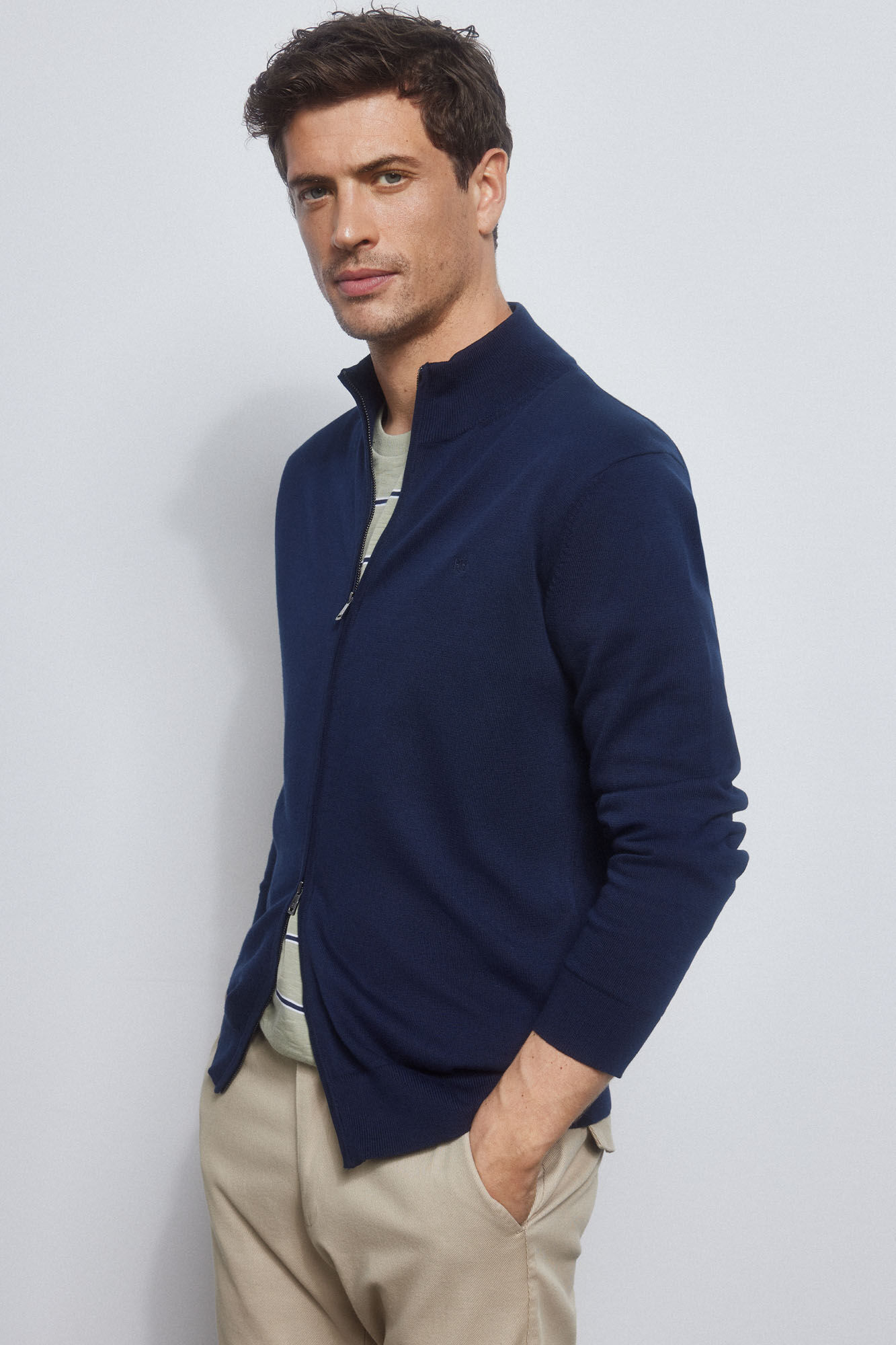 Pedro del Hierro Essential cotton zip-up cardigan Blue