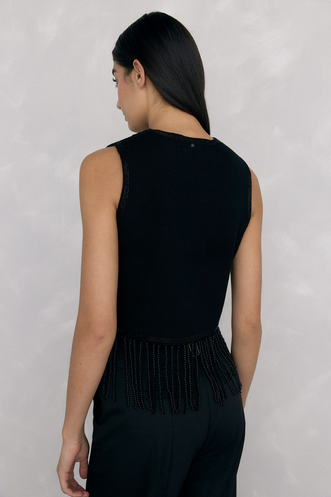 Pedro del Hierro Jersey-knit vest with embroidered fringes Black