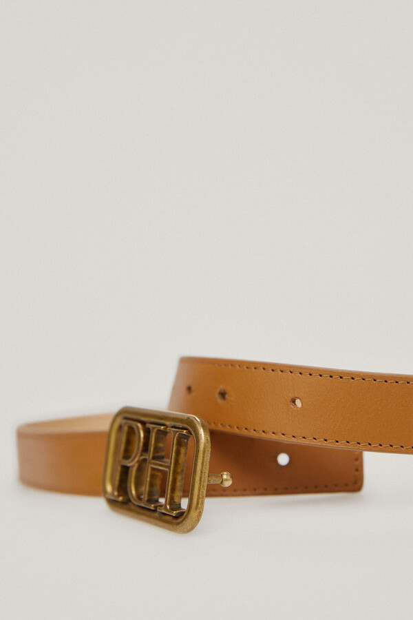 Pedro del Hierro Reversible leather belt with logo buckle Brown