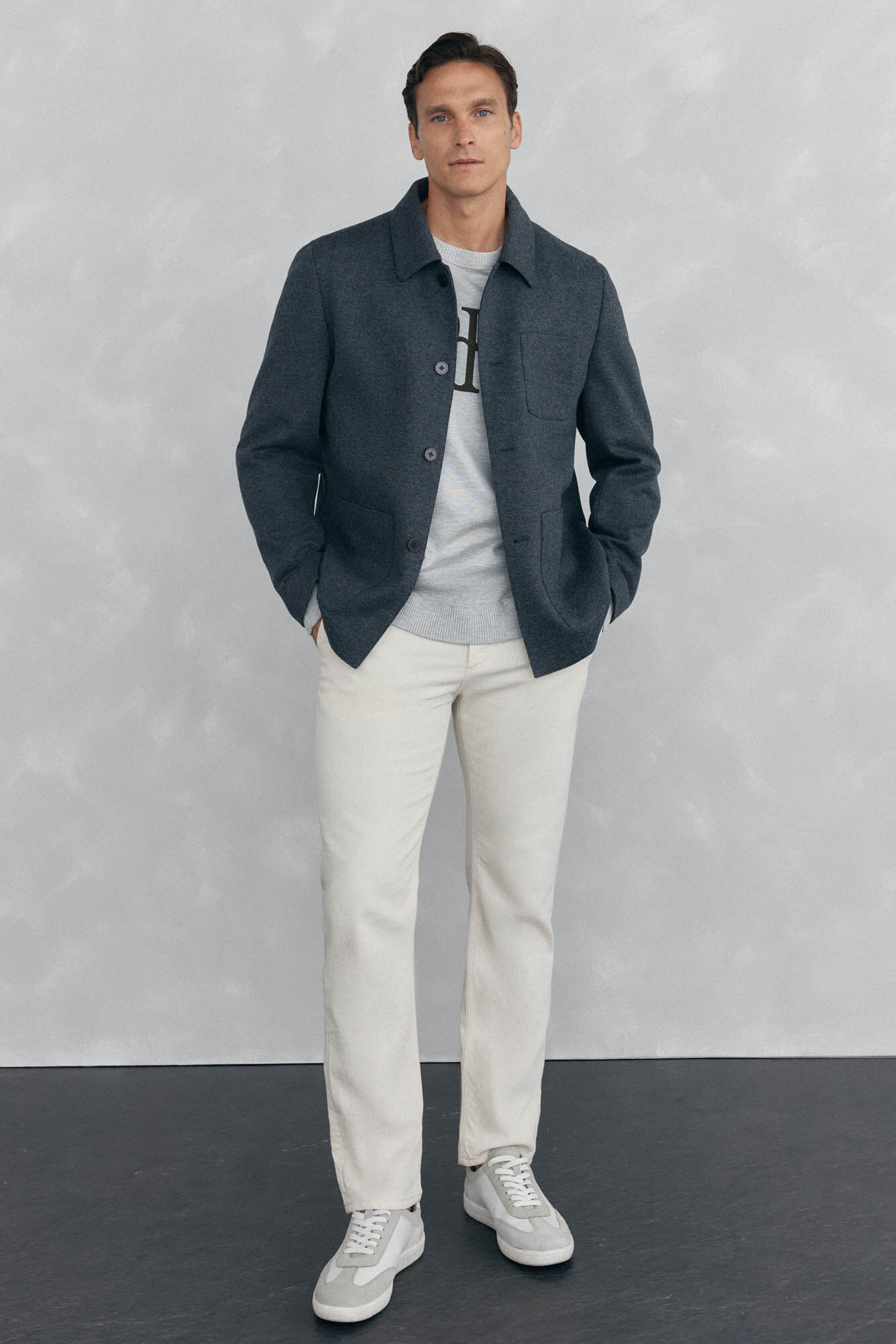 Pedro del Hierro Big logo fine jersey-knit sweater  Grey