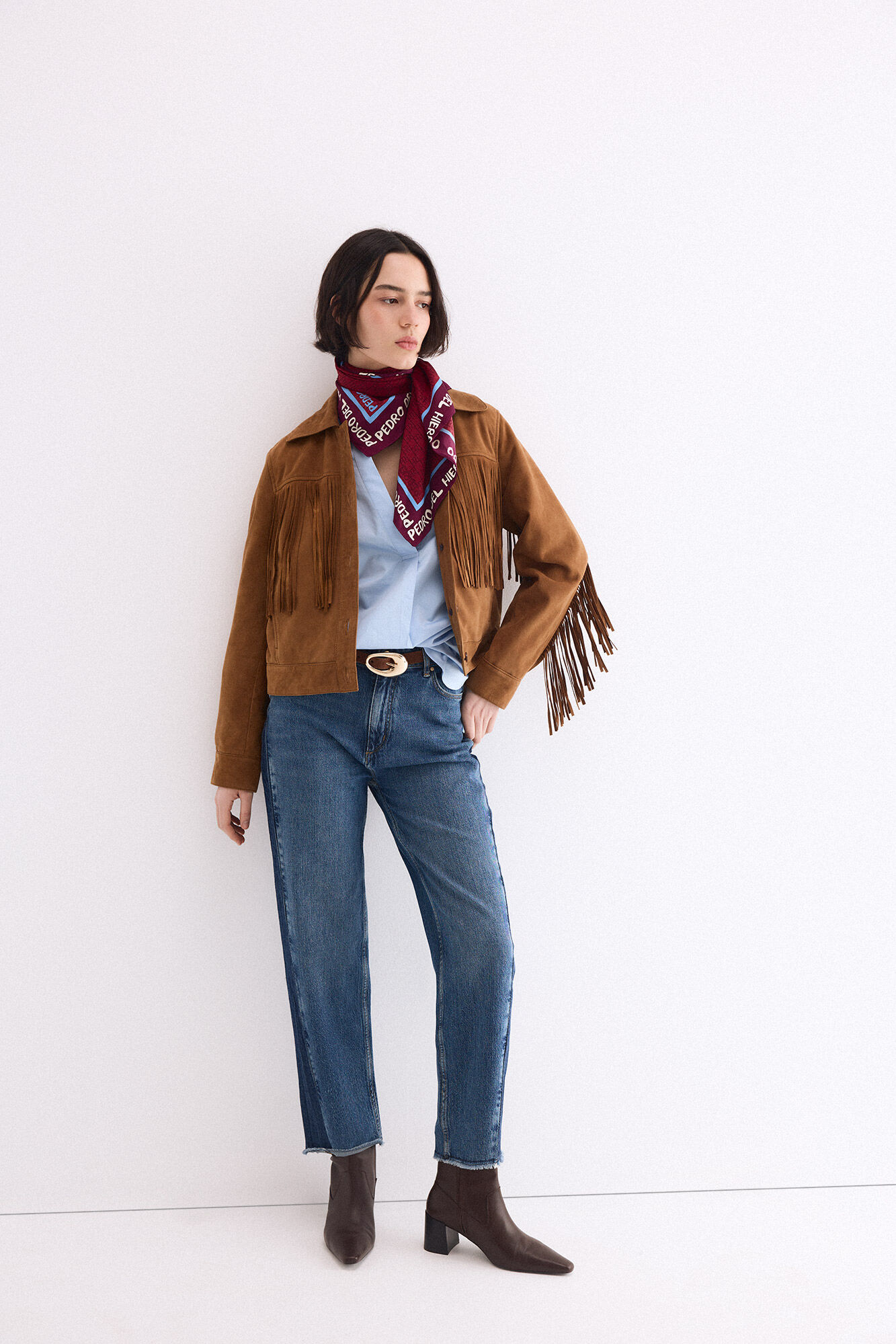 Pedro del Hierro Suede fringed jacket Beige