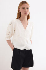 Pedro del Hierro Embroidered linen blouse Ecru