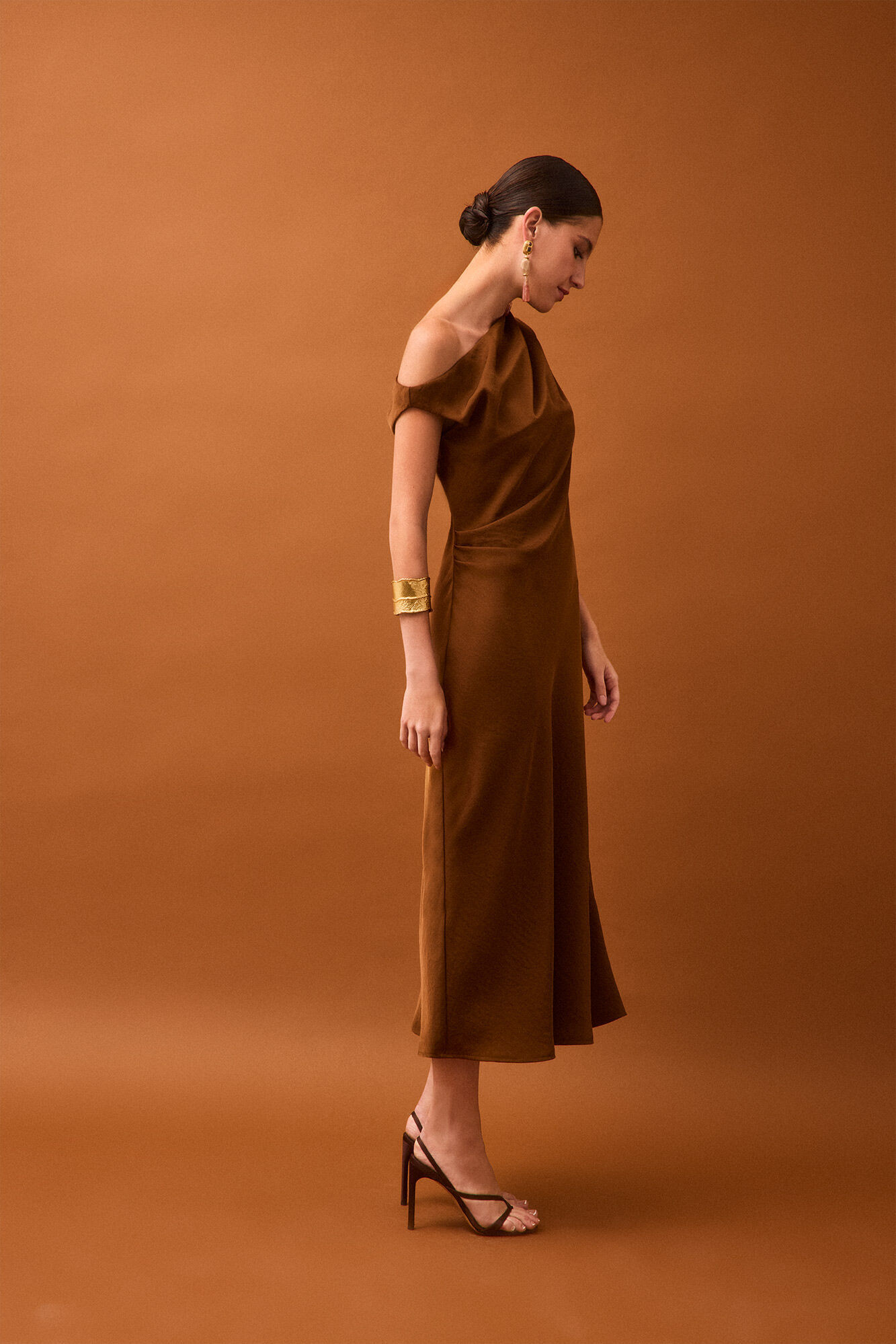 Pedro del Hierro Vestido assim&eacute;trico midi Marrom