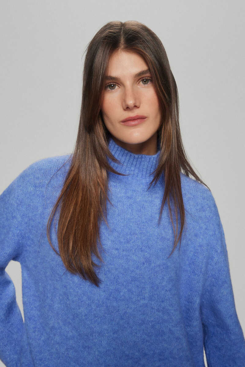 Pedro del Hierro Polo neck jumper with roll-up sleeve Blue
