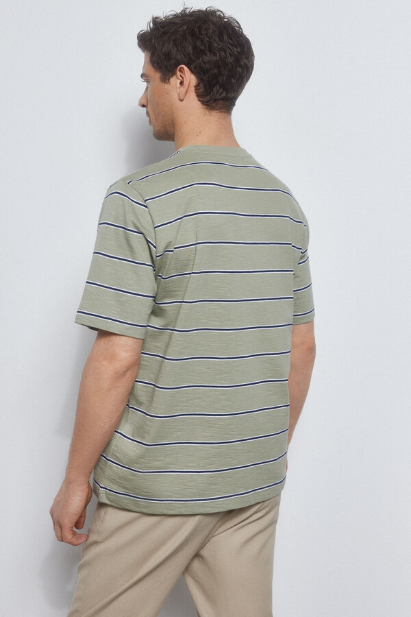 Pedro del Hierro Striped slub T-shirt Beige