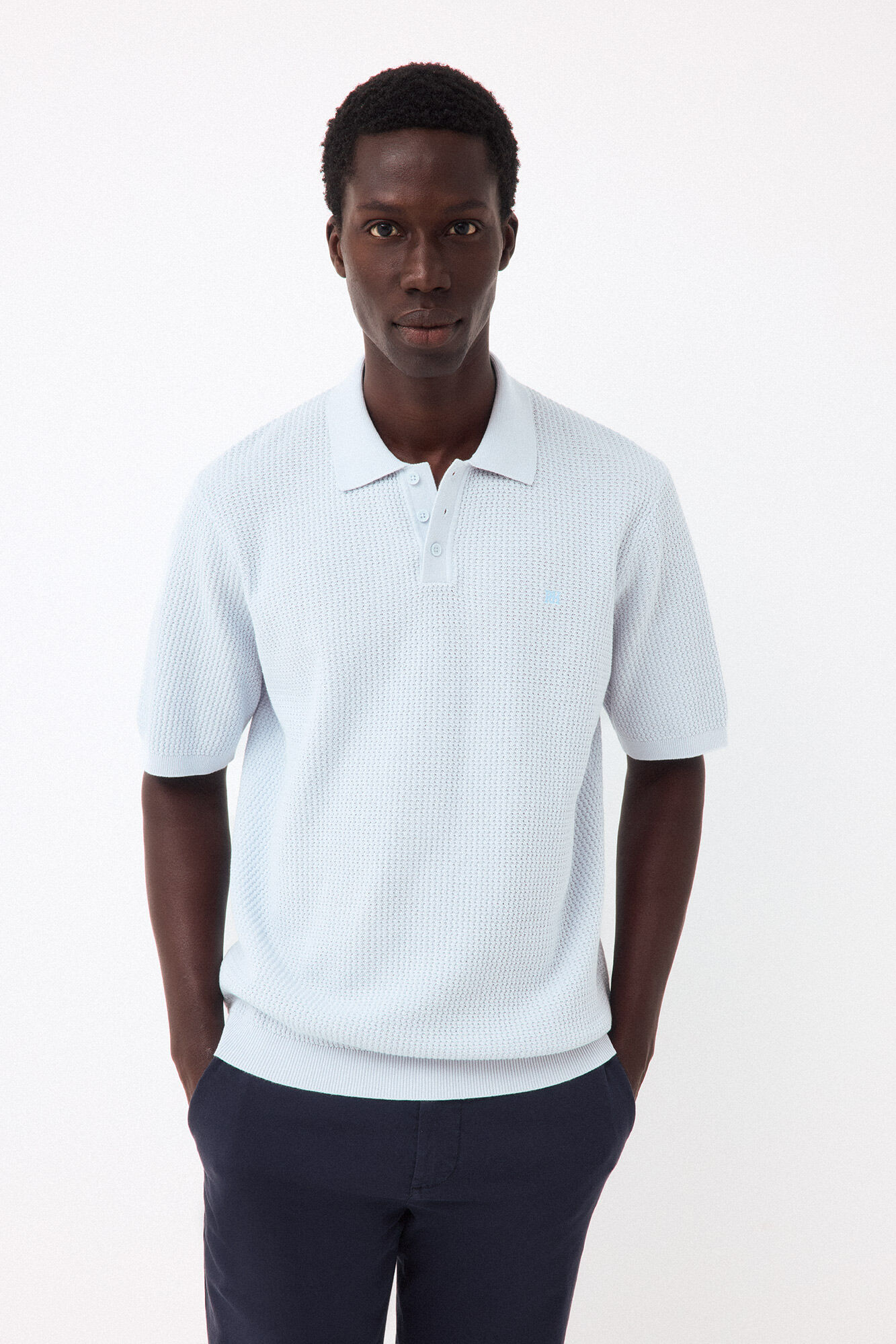 Pedro del Hierro Premium short-sleeved knit polo shirt Blue