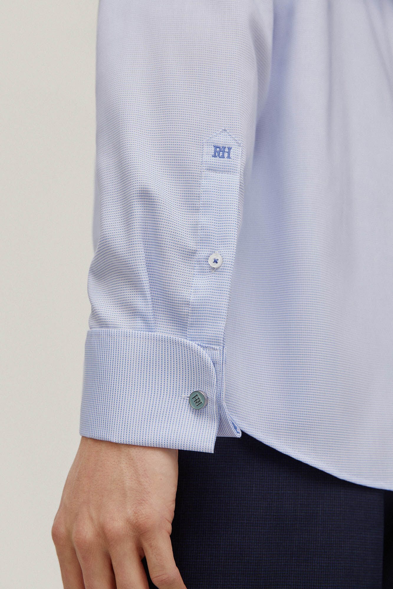 Pedro del Hierro Camisa para bot&otilde;es de punho estrutura lisa non-iron + antimanchas Azul