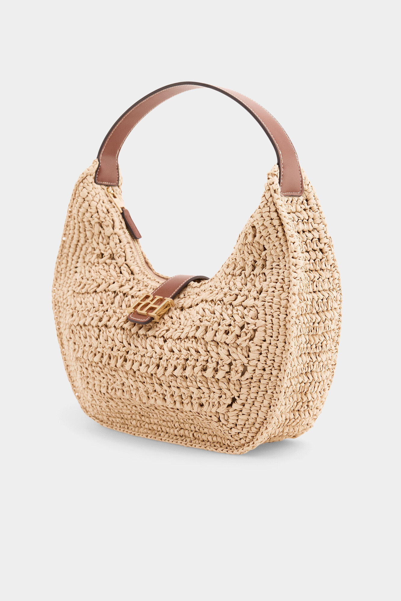 Pedro del Hierro Mala de ombro com logo efeito r&aacute;fia Ecru