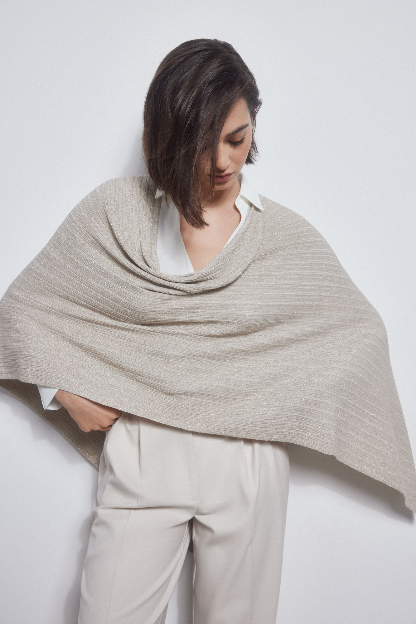 Pedro del Hierro Capa de malha canelada brilho Marrom