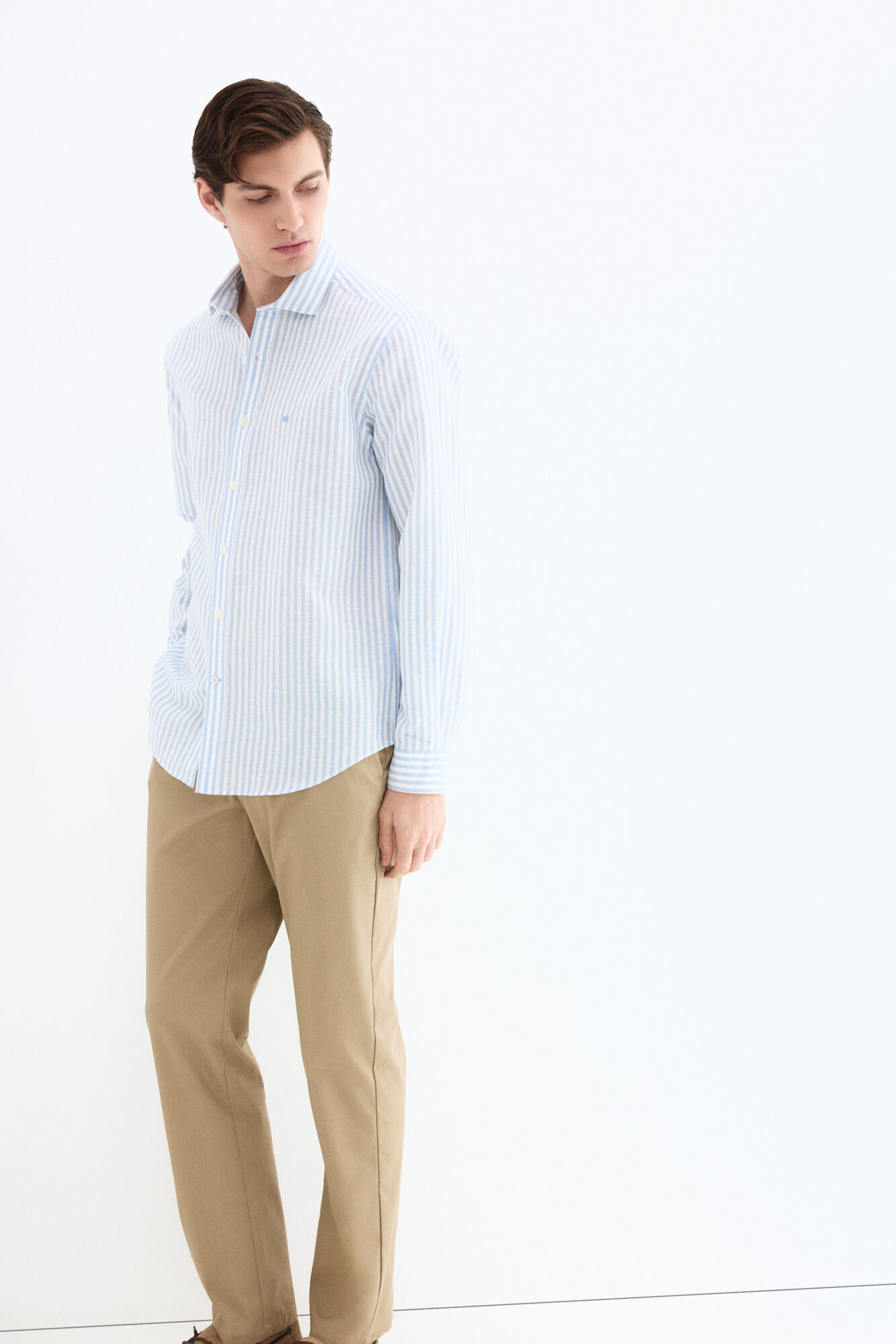 Pedro del Hierro Linen striped easy-iron dress shirt Blue