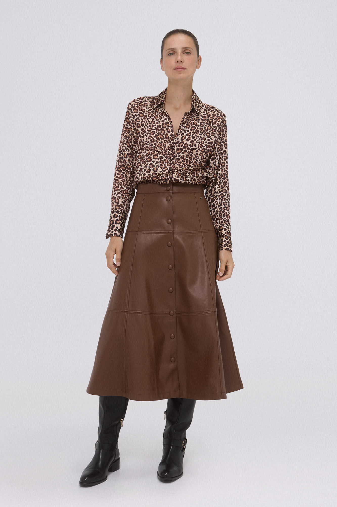 Pedro del Hierro Blusa sat&eacute;n fluida animal print Marr&oacute;n