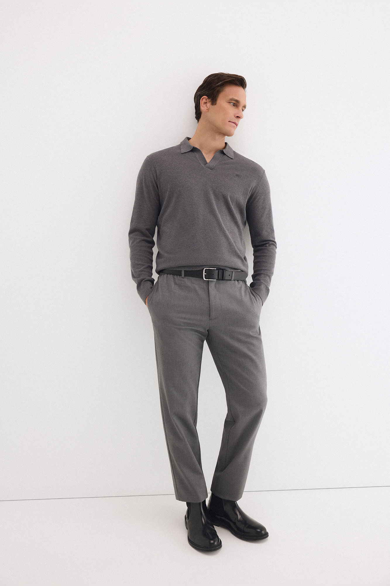 Pedro del Hierro Linen polo long sleeve jumper Grey