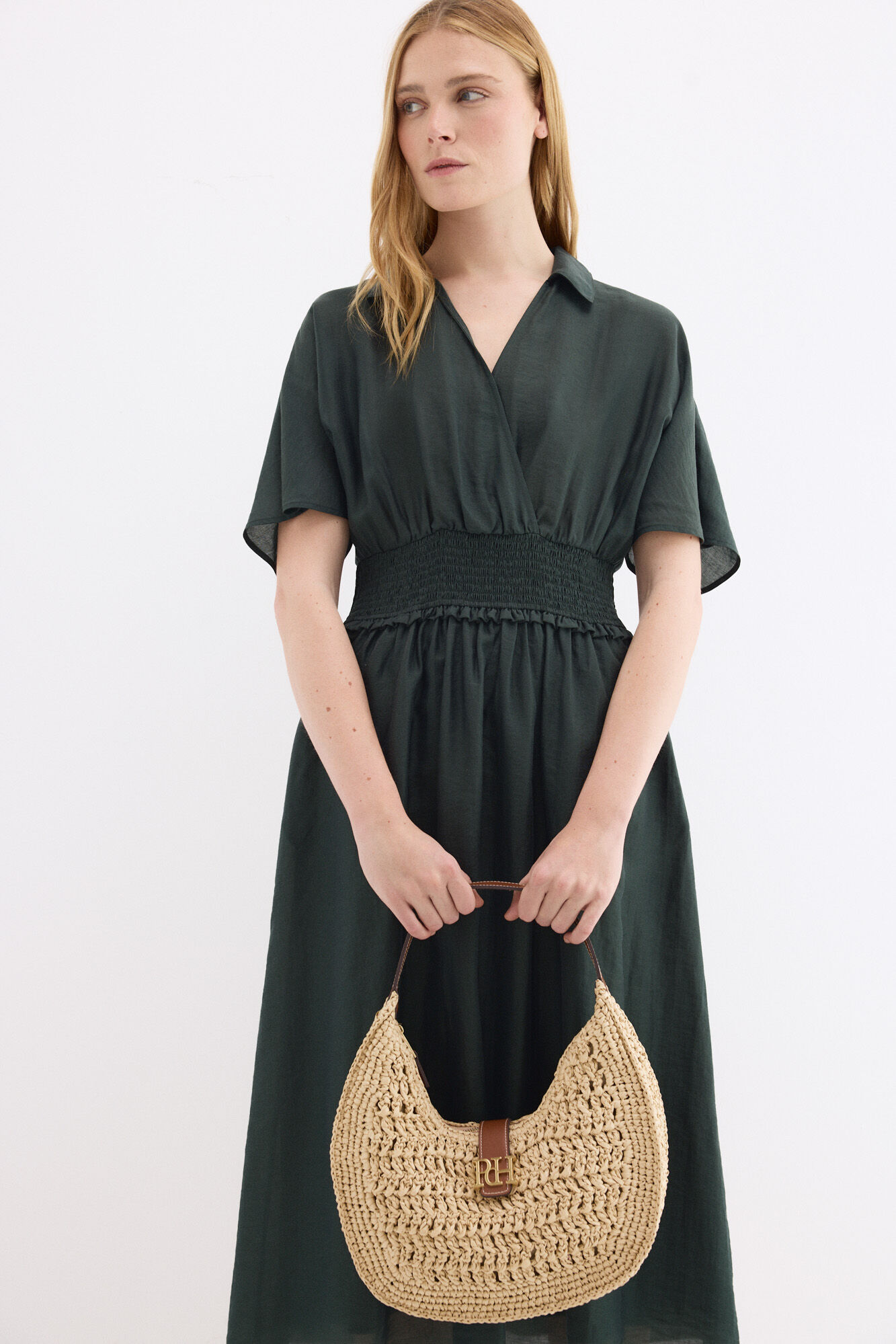 Pedro del Hierro Raffia effect logo shoulder bag