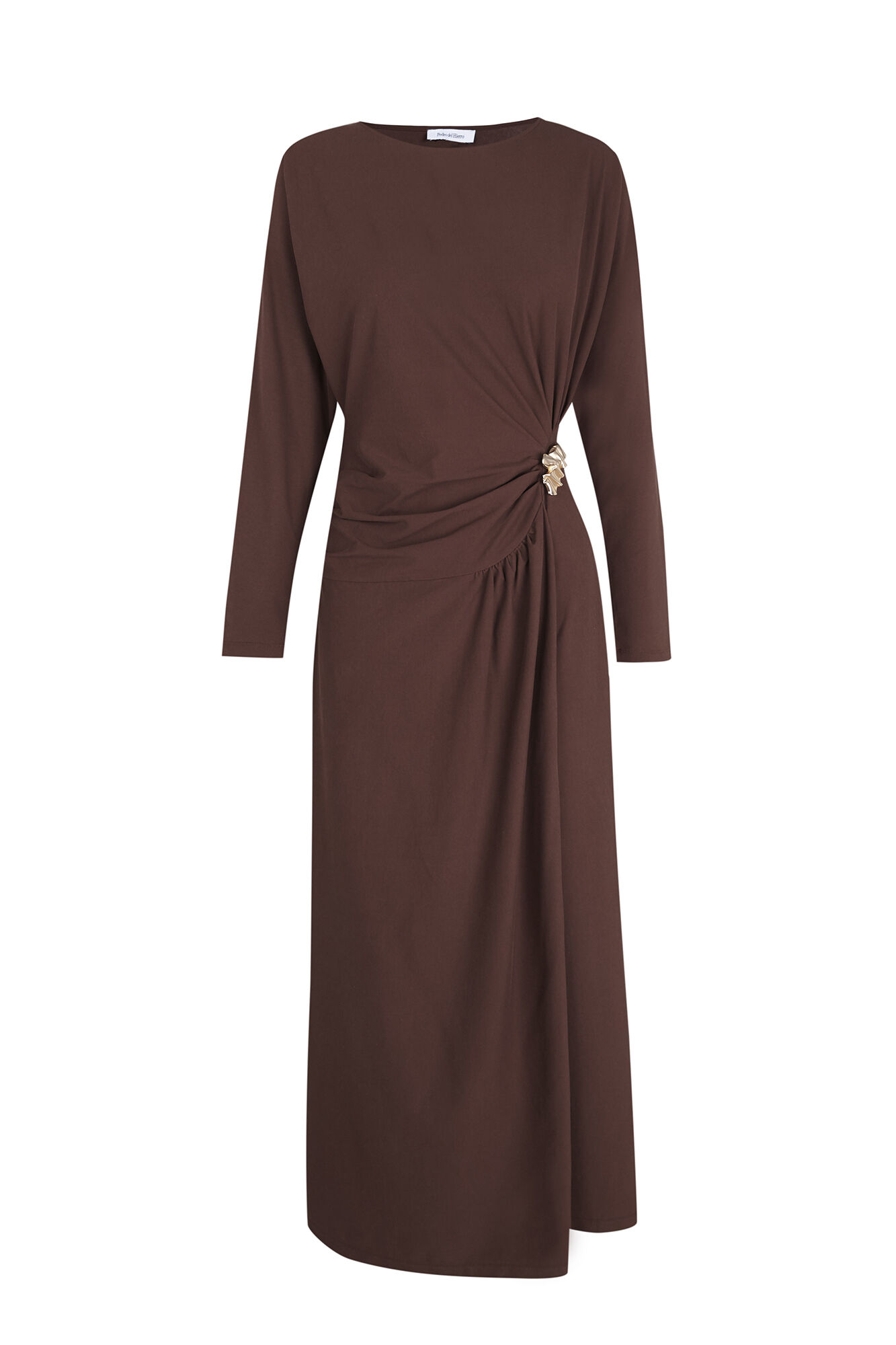 Pedro del Hierro Circular midi dress with gold brooch Brown