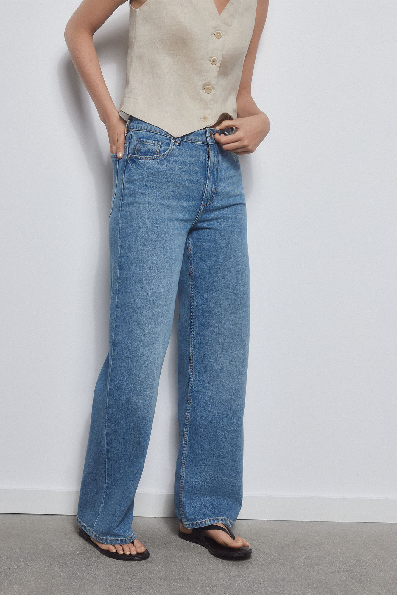 Pedro del Hierro Pantal&oacute;n 5 bolsillos wide leg full length Azul