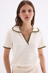 Pedro del Hierro Textured polo neck jumper Ecru