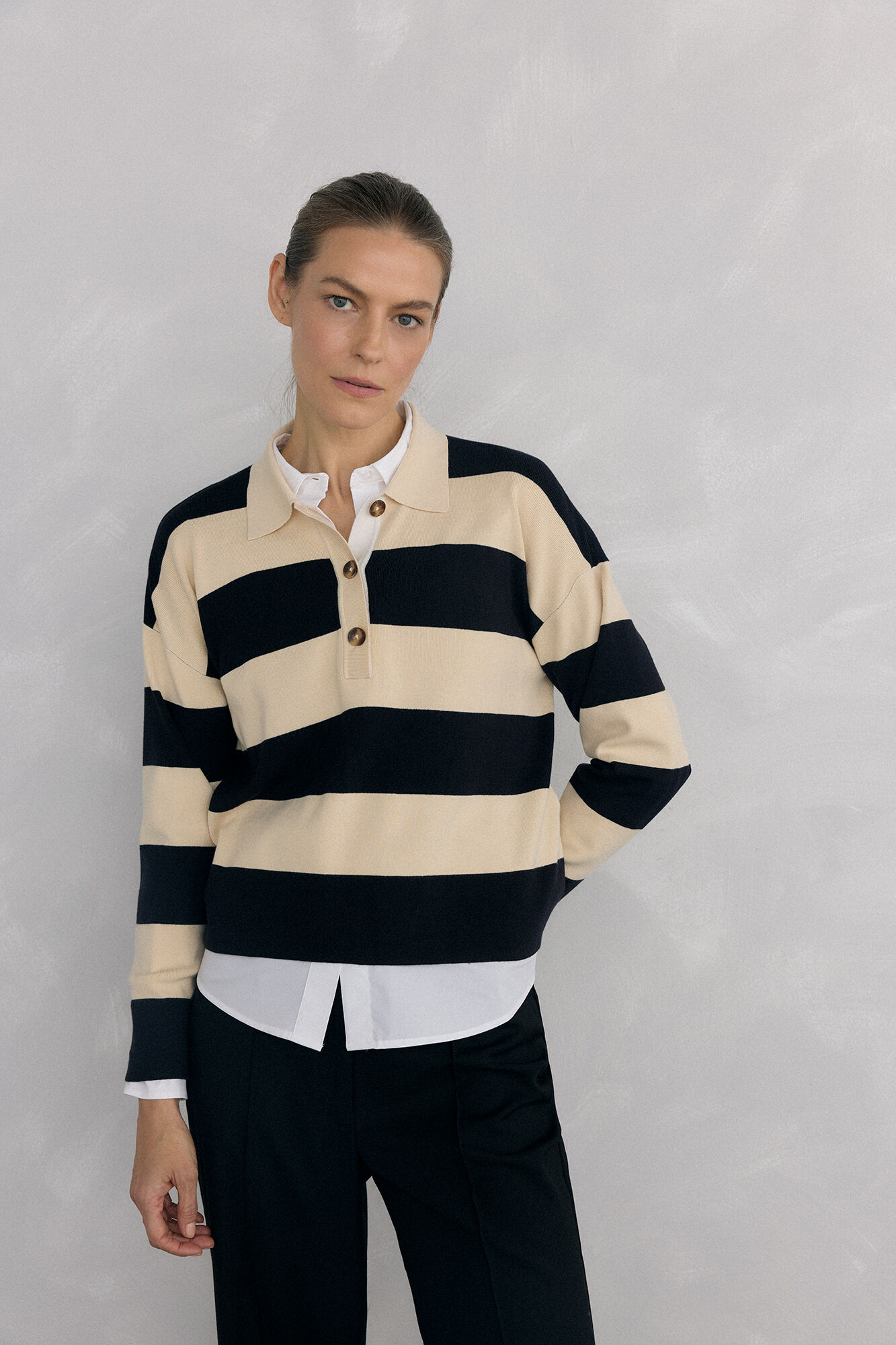 Pedro del Hierro Jersey rayas bicolor cuello polo Black